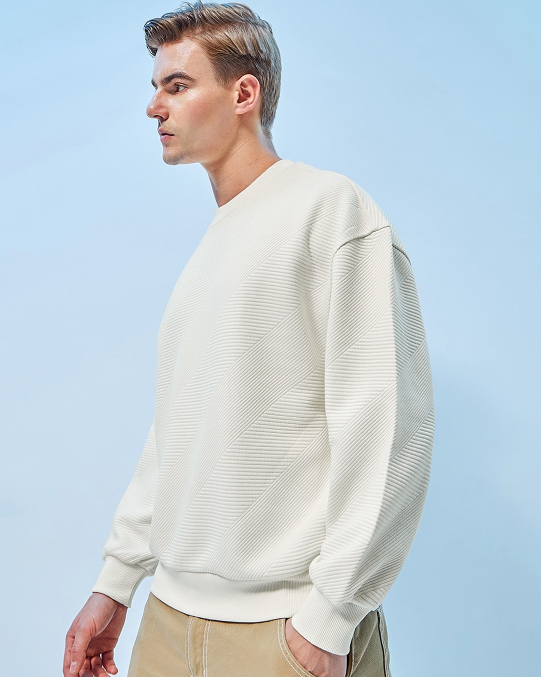 Shop Men's Gardenia Textured Oversized Sweatshirt-Back