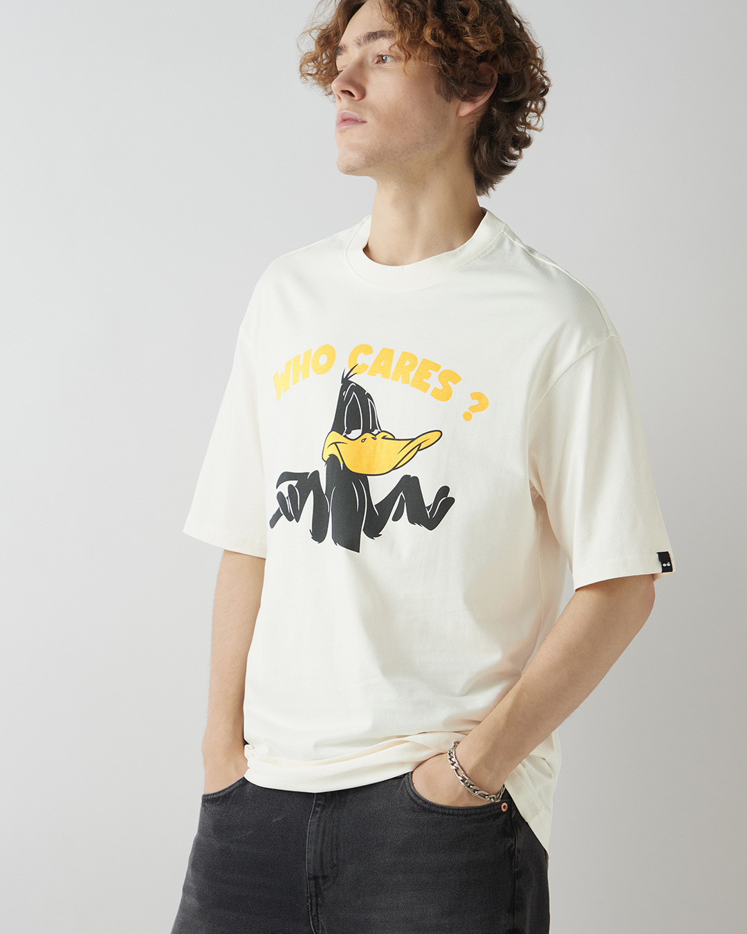 Shop Men's Gardenia Who Cares Graphic Printed Oversized T-shirt-Back