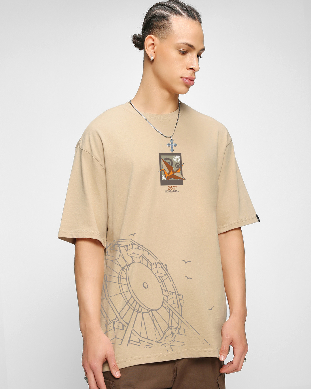 Shop Men's Ginger Root Brown 360 Nostalgia Graphic Printed Oversized T-shirt-Back