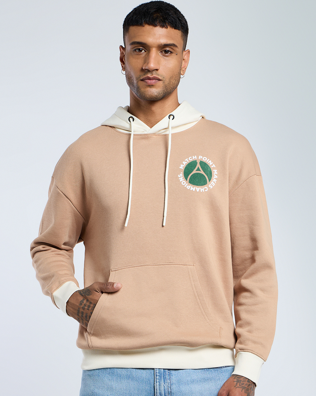 Shop Men's Ginger Root Brown Champion Graphic Printed Oversized Hoodies-Back