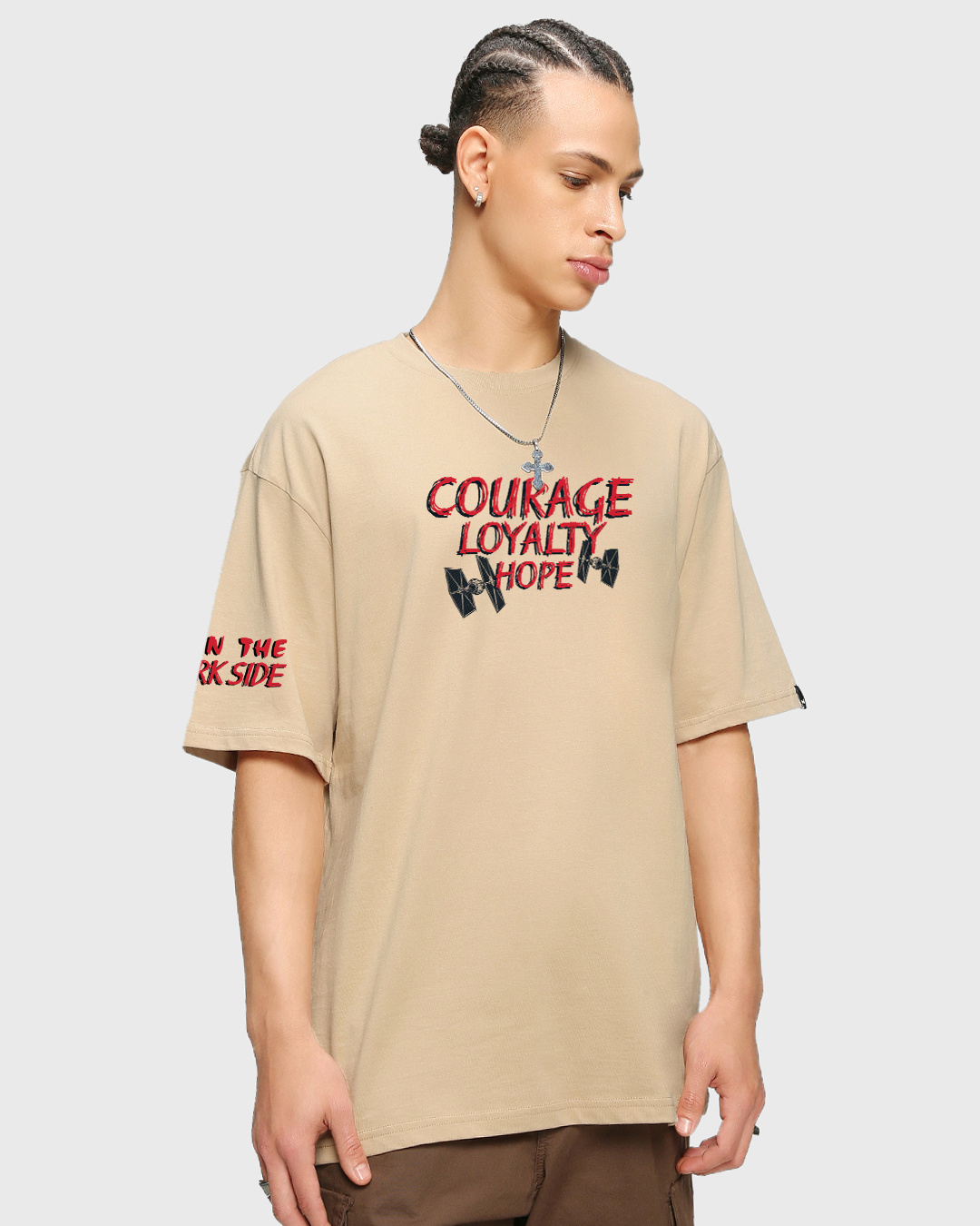 Shop Men's Ginger Root Brown Courage Loyalty Hope Graphic Printed Oversized T-shirt-Back