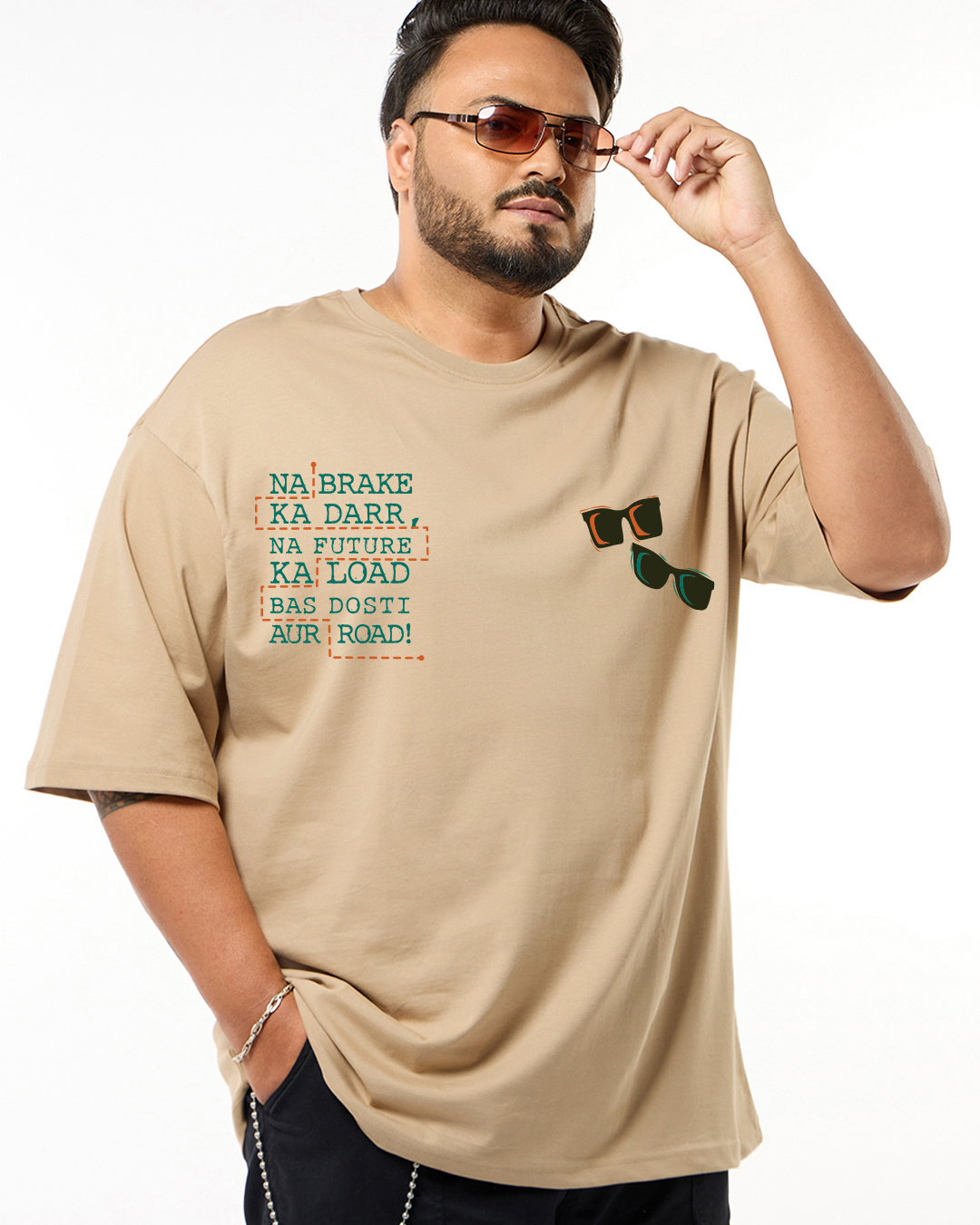 Shop Men's Ginger Root Brown Dynamic Dosti Graphic Printed Oversized Plus Size T-shirt-Back