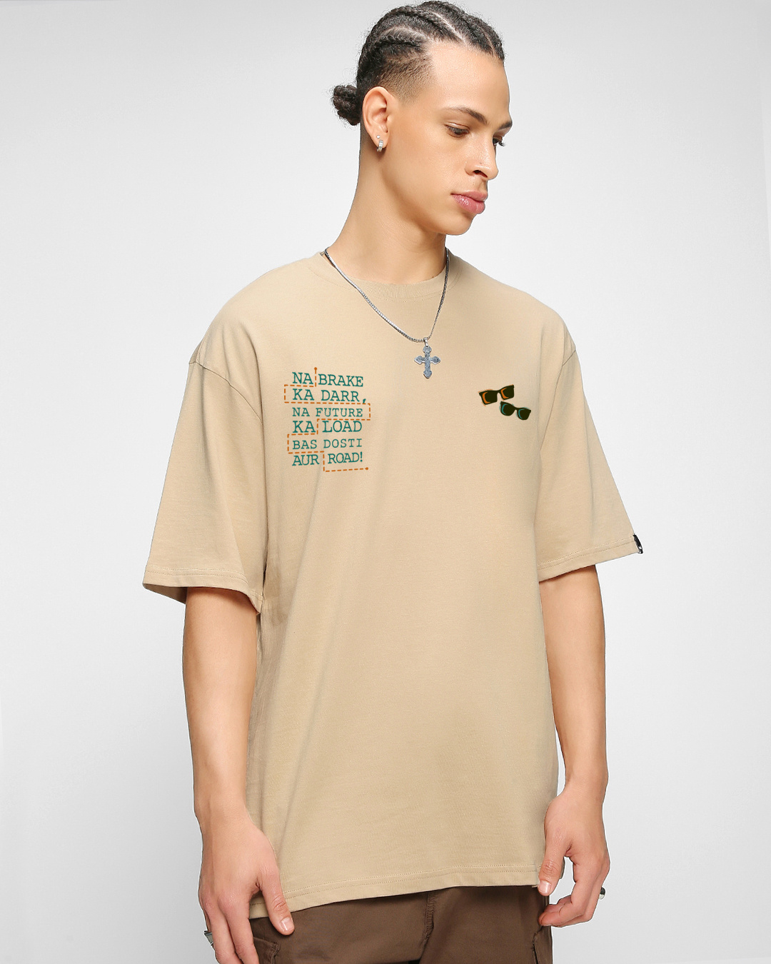 Shop Men's Ginger Root Brown Dynamic Dosti Graphic Printed Oversized T-shirt-Back