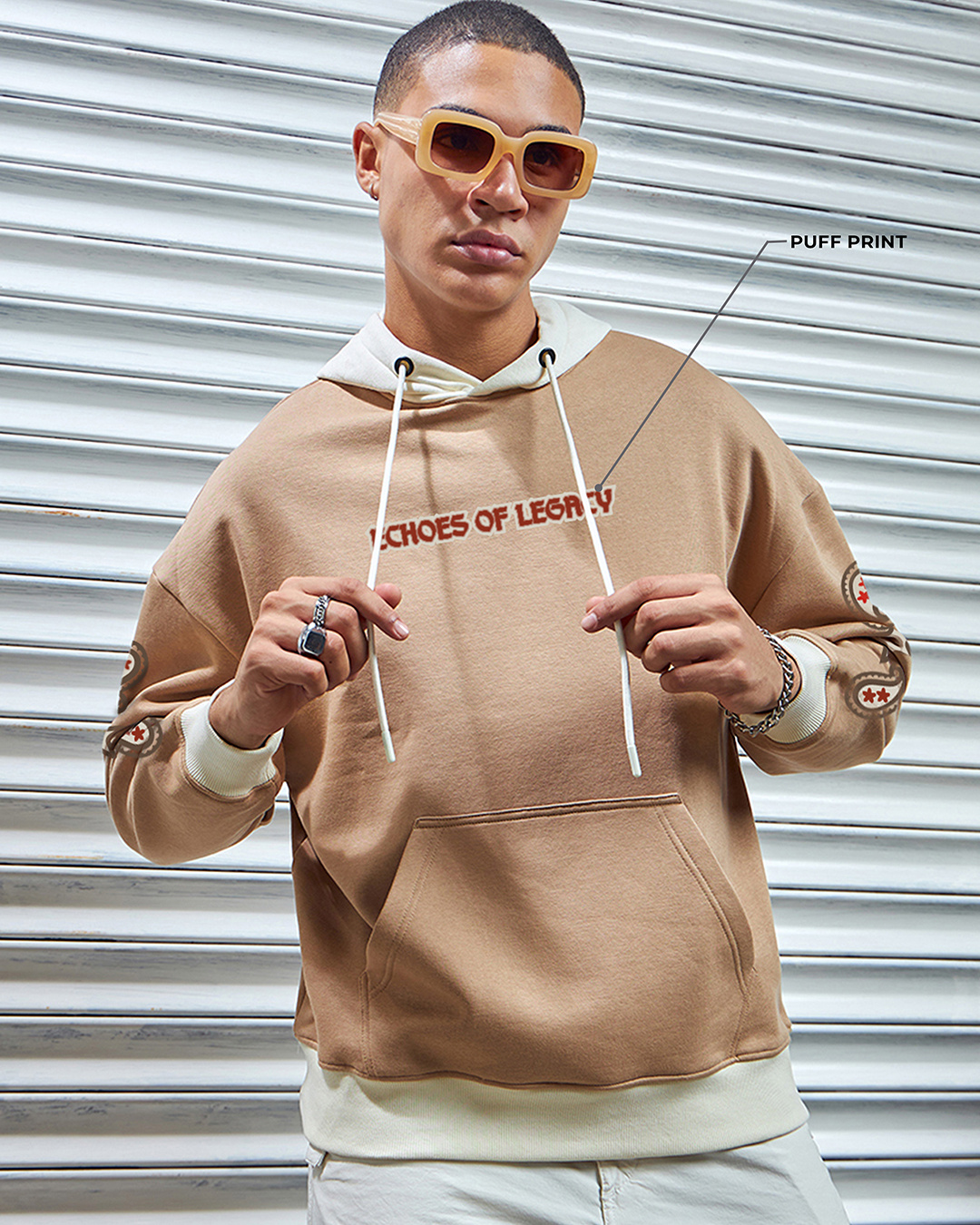 Shop Men's Ginger Root Brown Echoes Graphic Printed Oversized Hoodies-Back