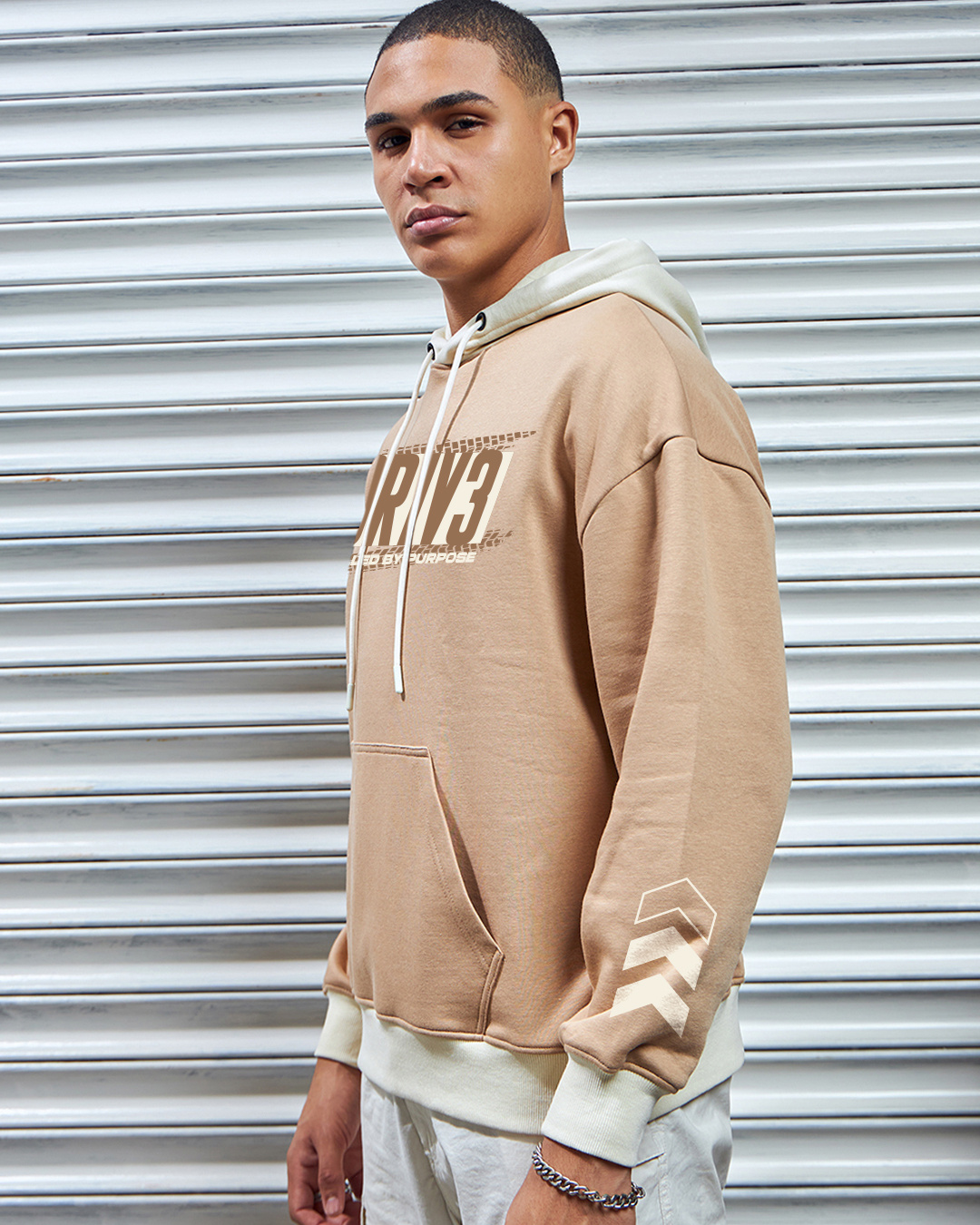 Shop Men's Ginger Root Brown Fuelled Drive Typography Oversized Hoodies-Back