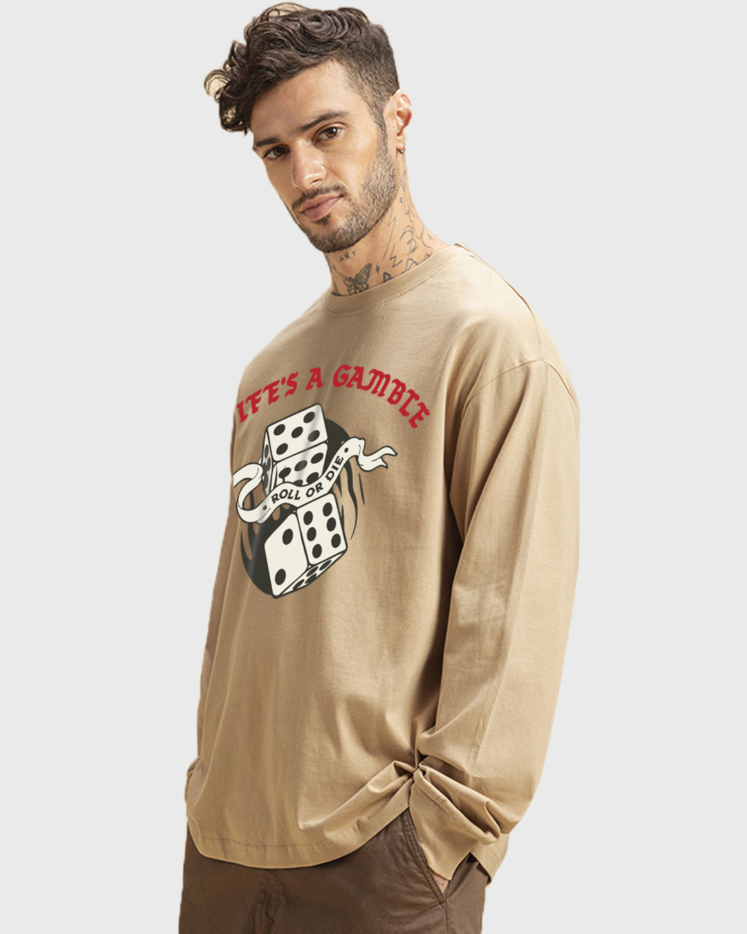 Shop Men's Ginger Root Brown Gamble Graphic Printed Oversized T-shirt-Back