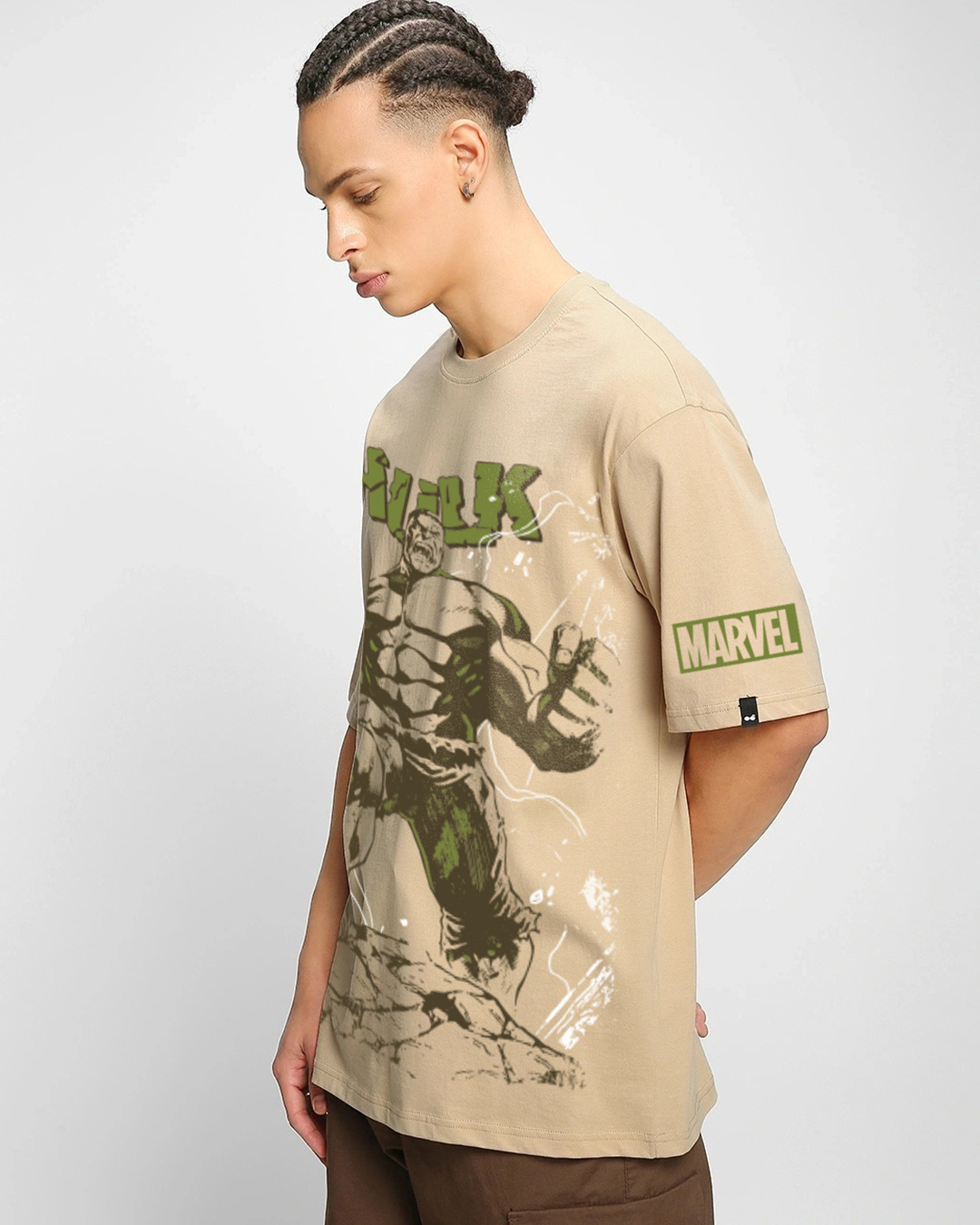 Shop Men's Ginger Root Brown Marvel Hulk Graphic Printed Oversized T-shirt-Back