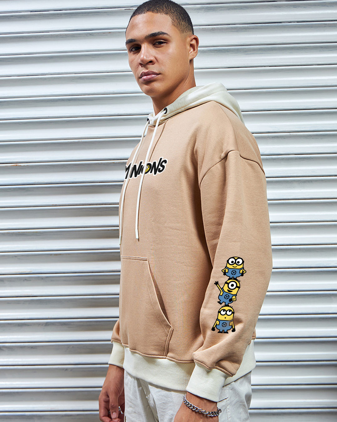 Shop Men's Ginger Root Brown Minion Mashup Graphic Printed Oversized Hoodies-Back