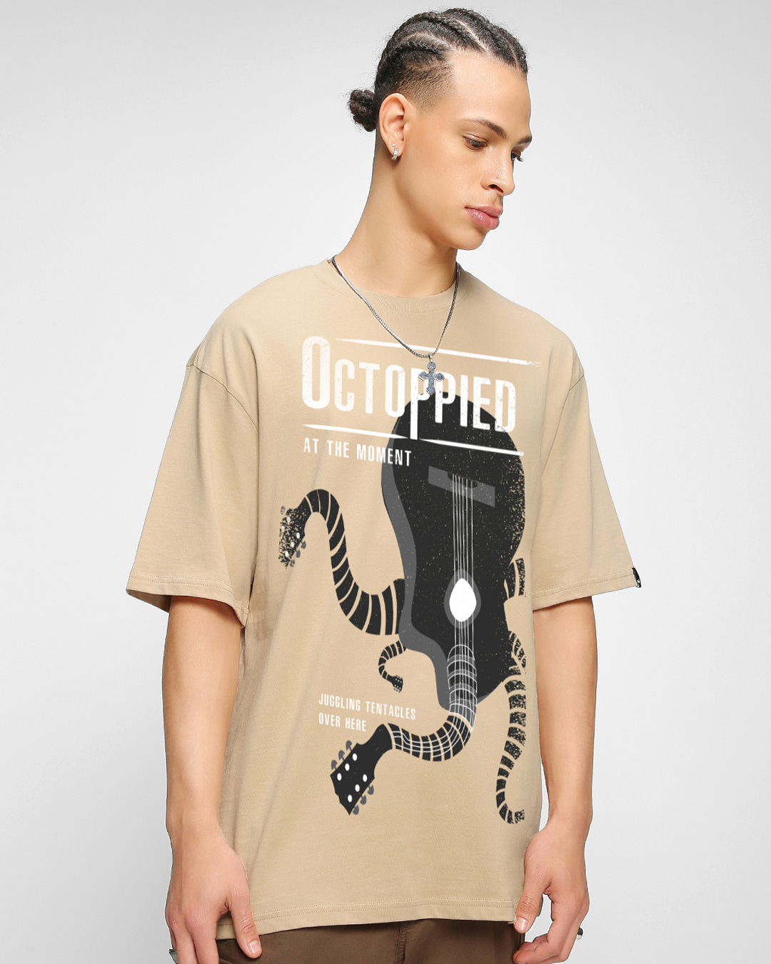 Shop Men's Ginger Root Brown Octoppied Graphic Printed Oversized T-shirt-Back