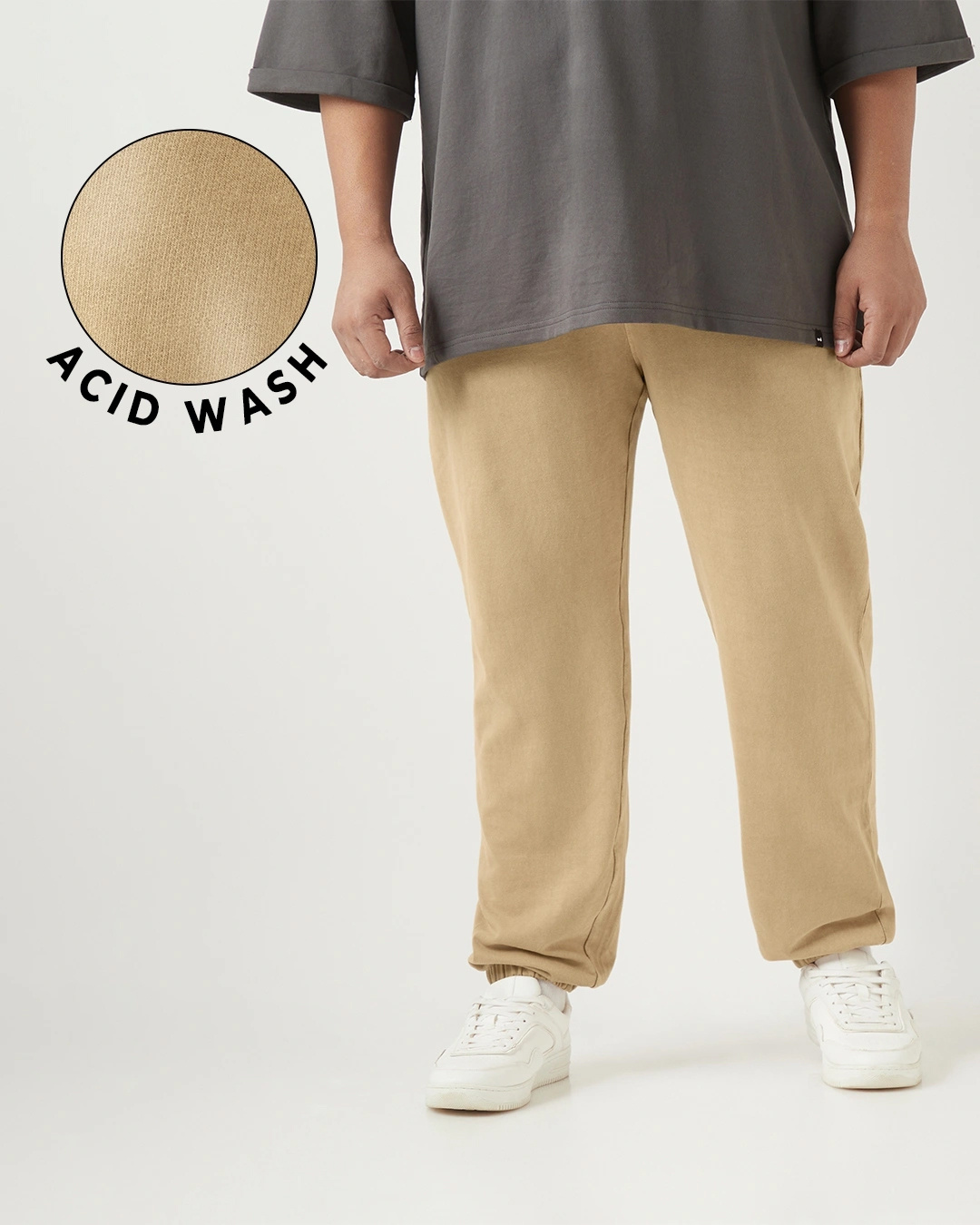 Shop Men's Ginger Root Brown Oversized Plus Size Acid Wash Joggers-Back