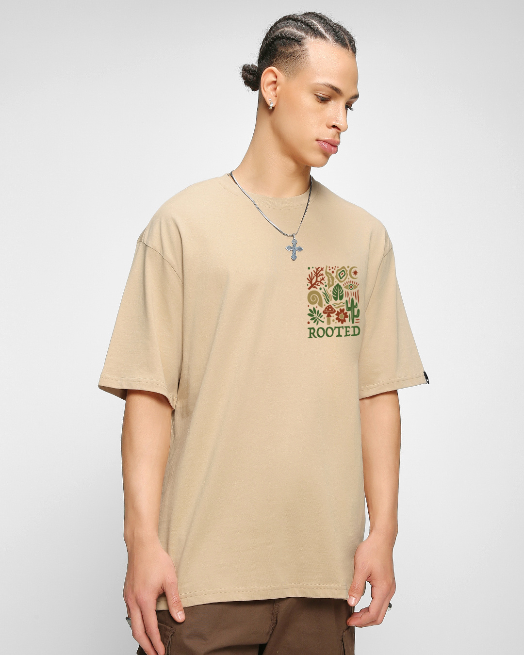 Shop Men's Ginger Root Brown Rooted Graphic Printed Oversized T-shirt-Back