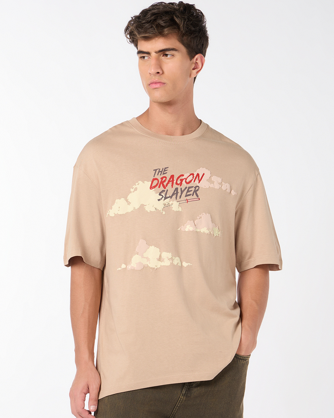 Shop Men's Ginger Root Brown Slayer Graphic Printed Oversized T-shirt-Back