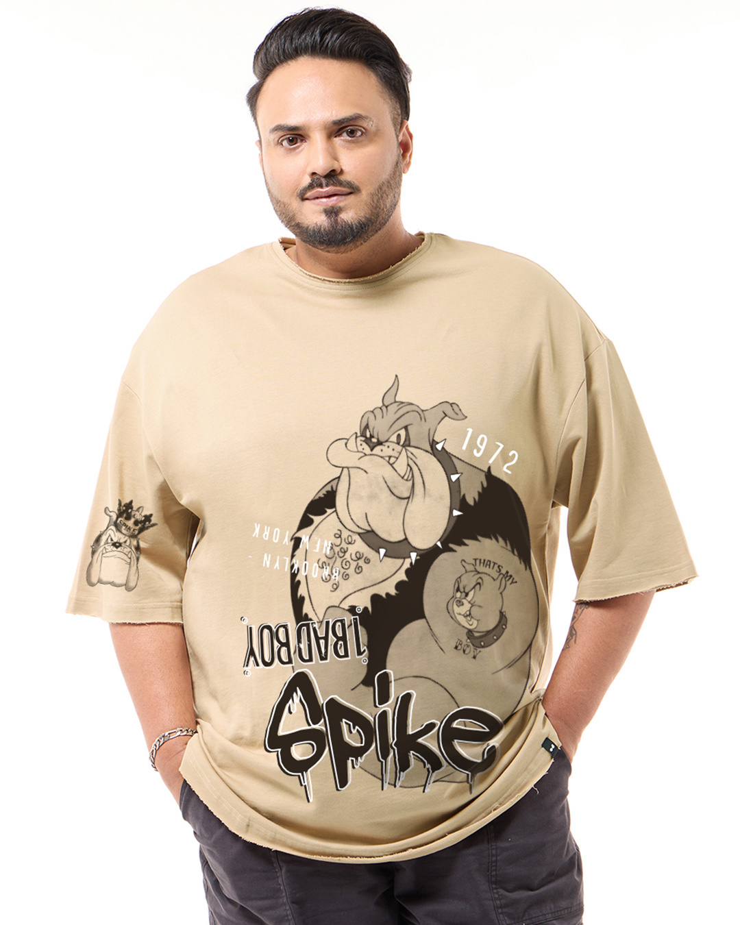 Shop Men's Ginger Root Brown Spike Graphic Printed Oversized Plus Size T-shirt-Back