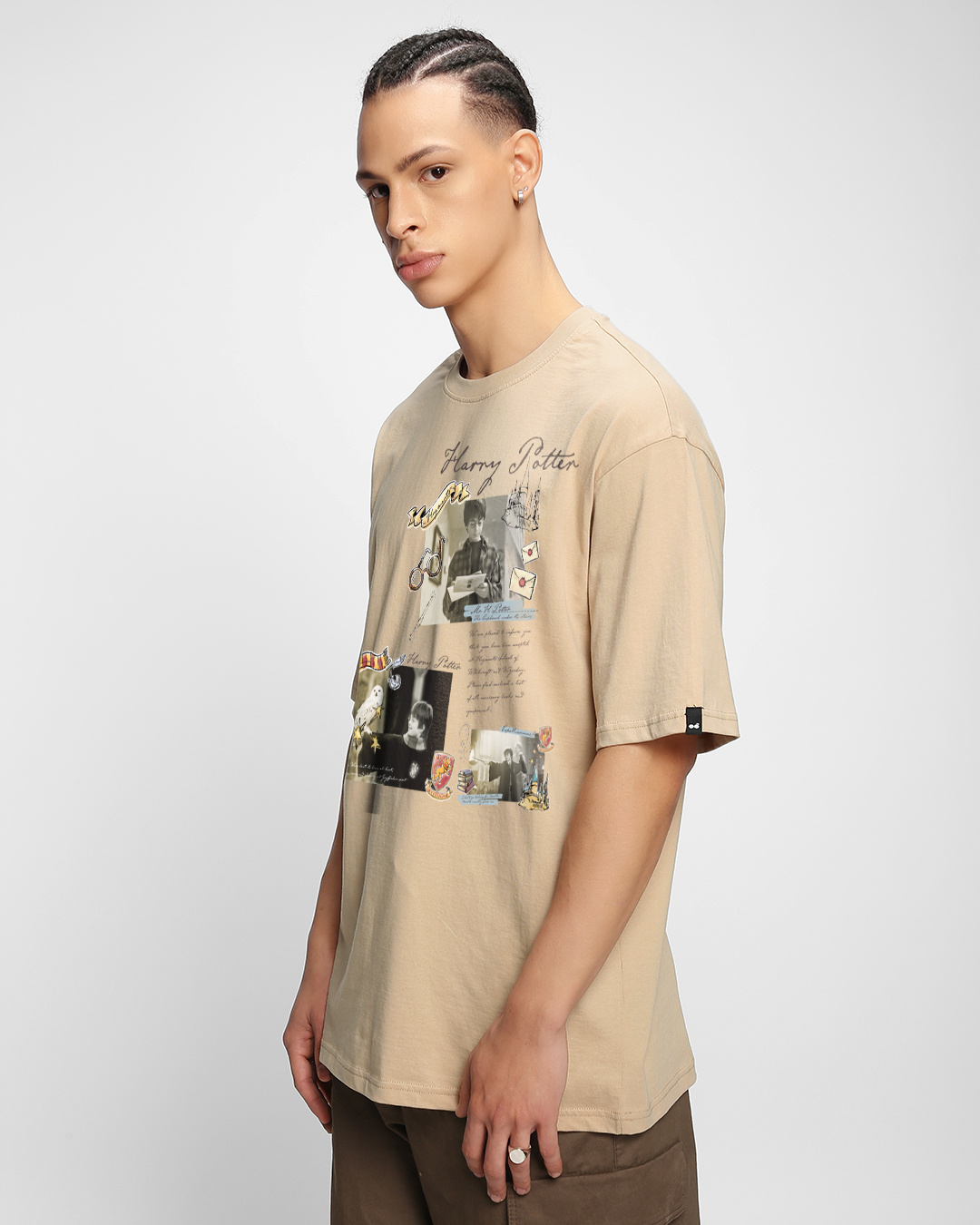 Shop Men's Ginger Root Brown Timeline Graphic Printed Oversized T-shirt-Back