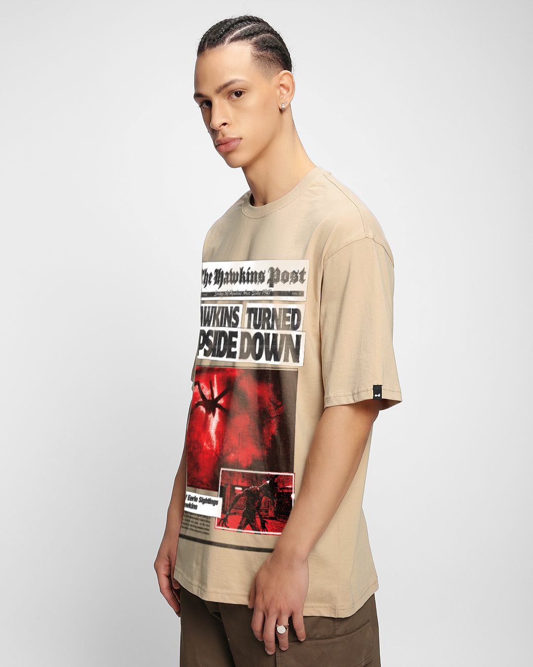 Shop Men's Ginger Root Brown Upside Down Graphic Printed Oversized T-shirt-Back