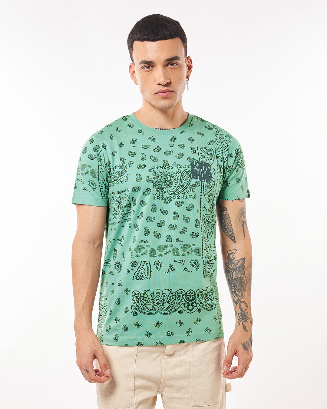 Shop Men's Granite Green Boho Bud All Over Printed T-shirt-Back