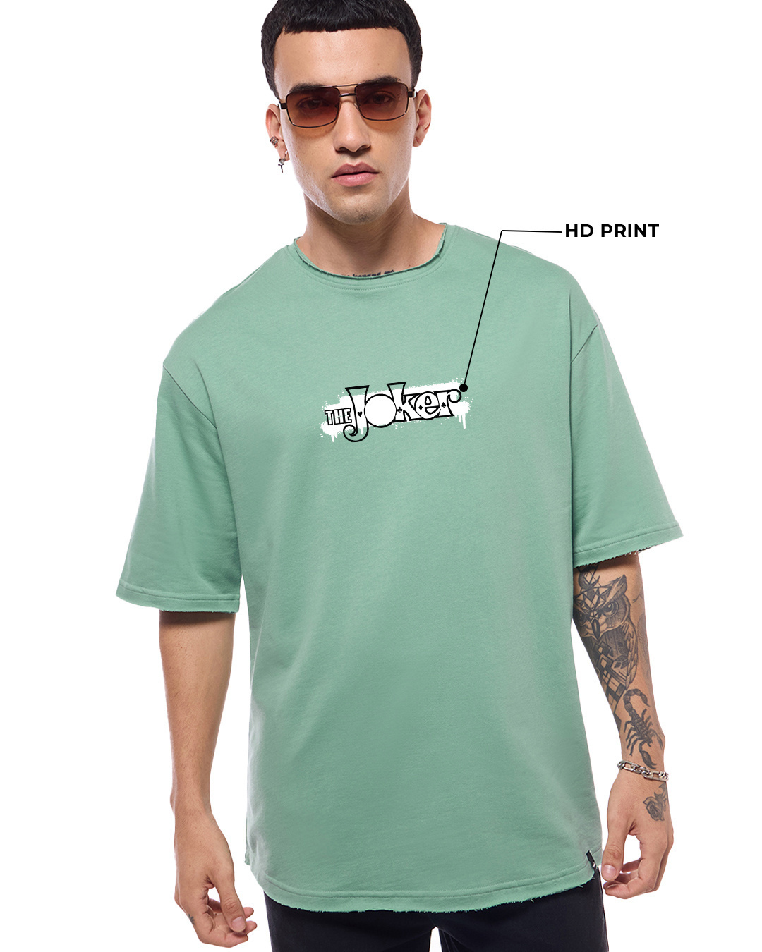 Shop Men's Granite Green Joker Card Graphic Printed Oversized T-shirt-Back