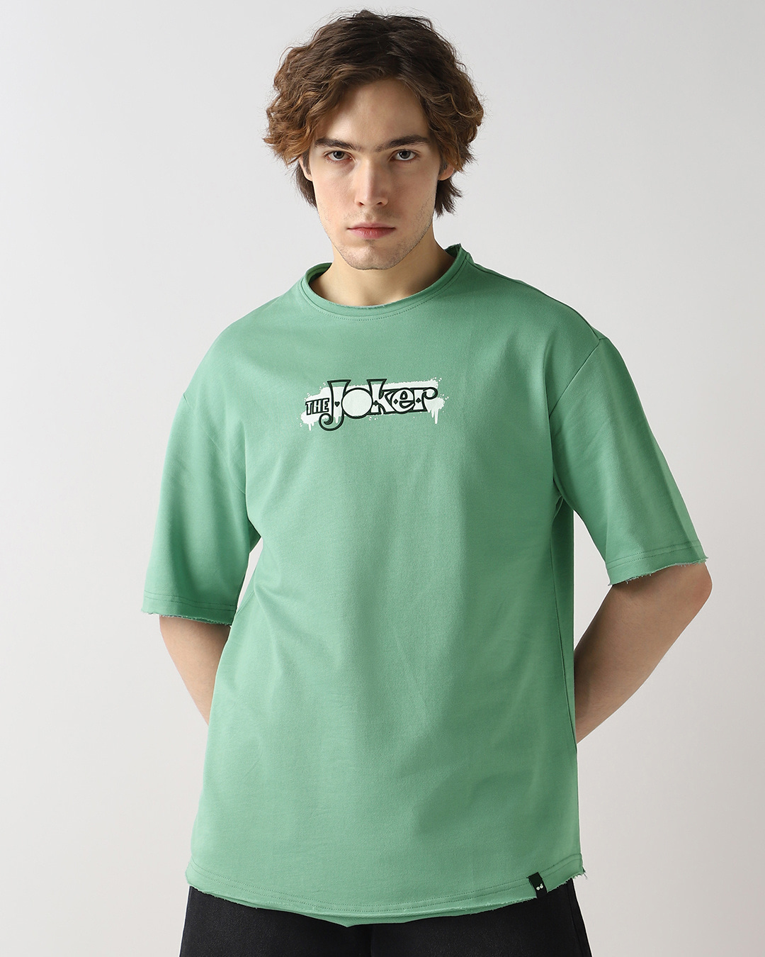 Shop Men's Granite Green Joker Card Graphic Printed Oversized T-shirt-Back