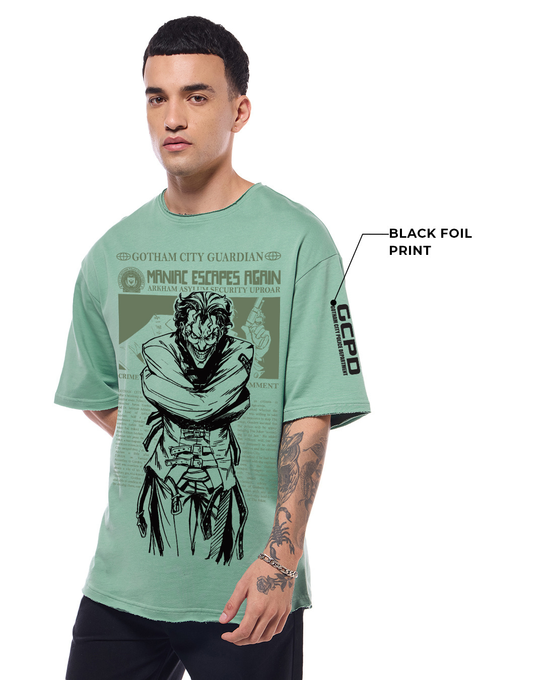 Shop Men's Granite Green Maniac Escapes Graphic Printed Oversized T-shirt-Back