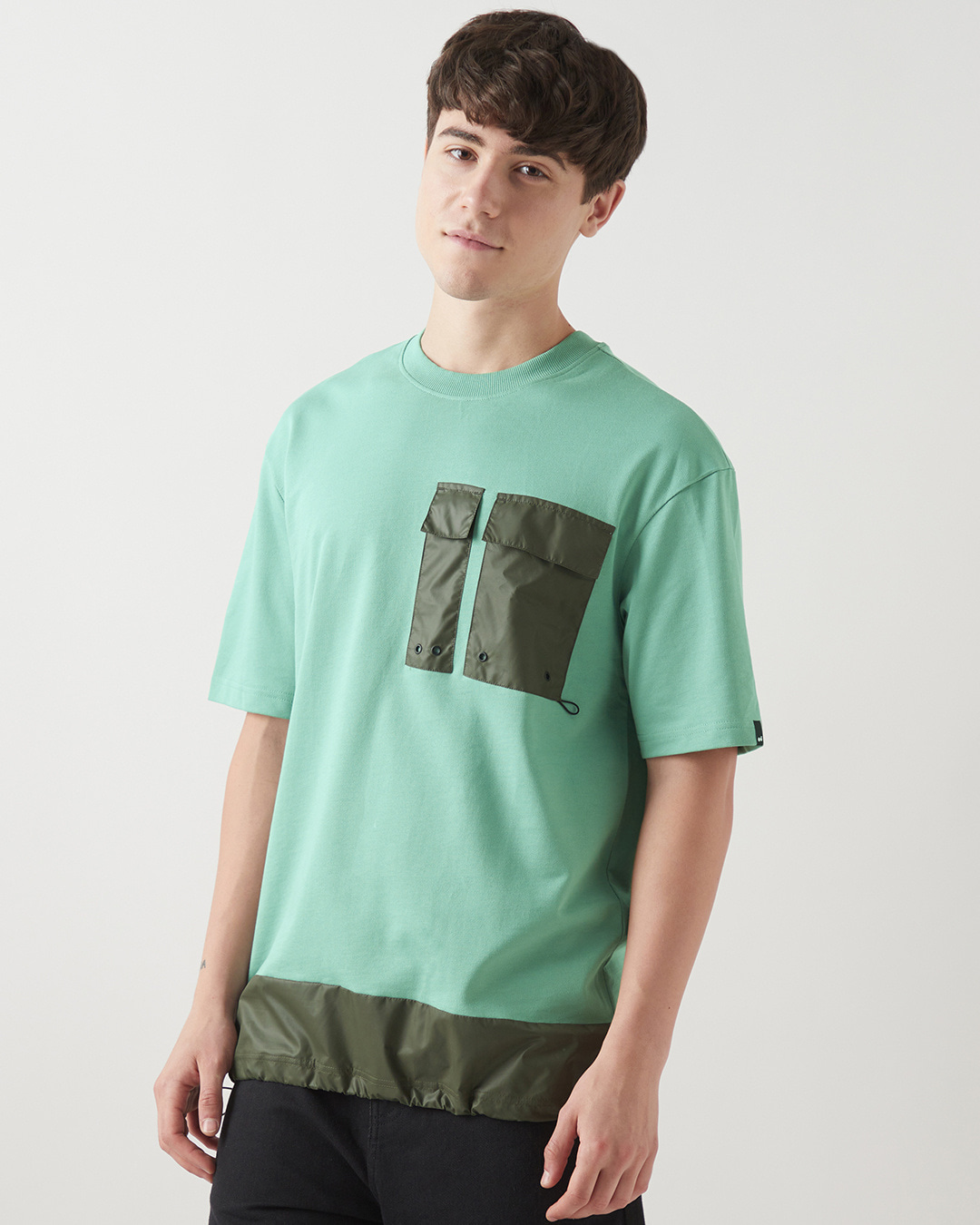 Shop Men's Granite Green Color Block Oversized T-shirt-Back