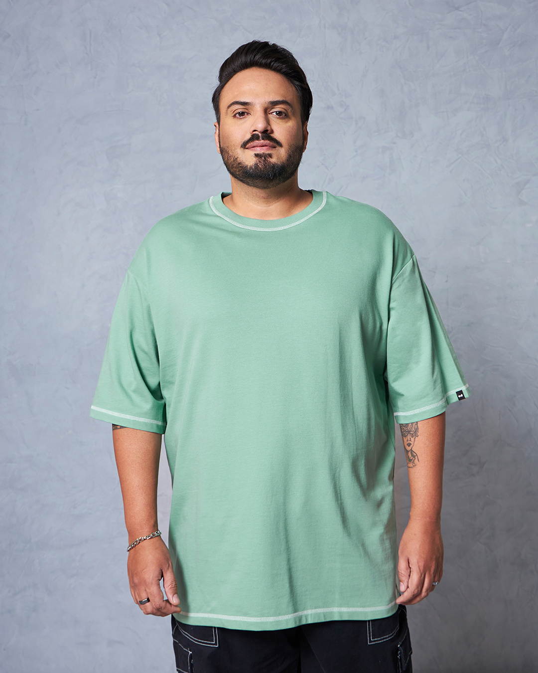 Shop Men's Green Oversized Plus Size T-shirt-Back