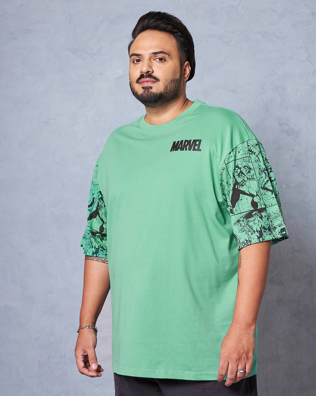 Shop Men's Green Avengers Graphic Printed Oversized Plus Size T-shirt-Back