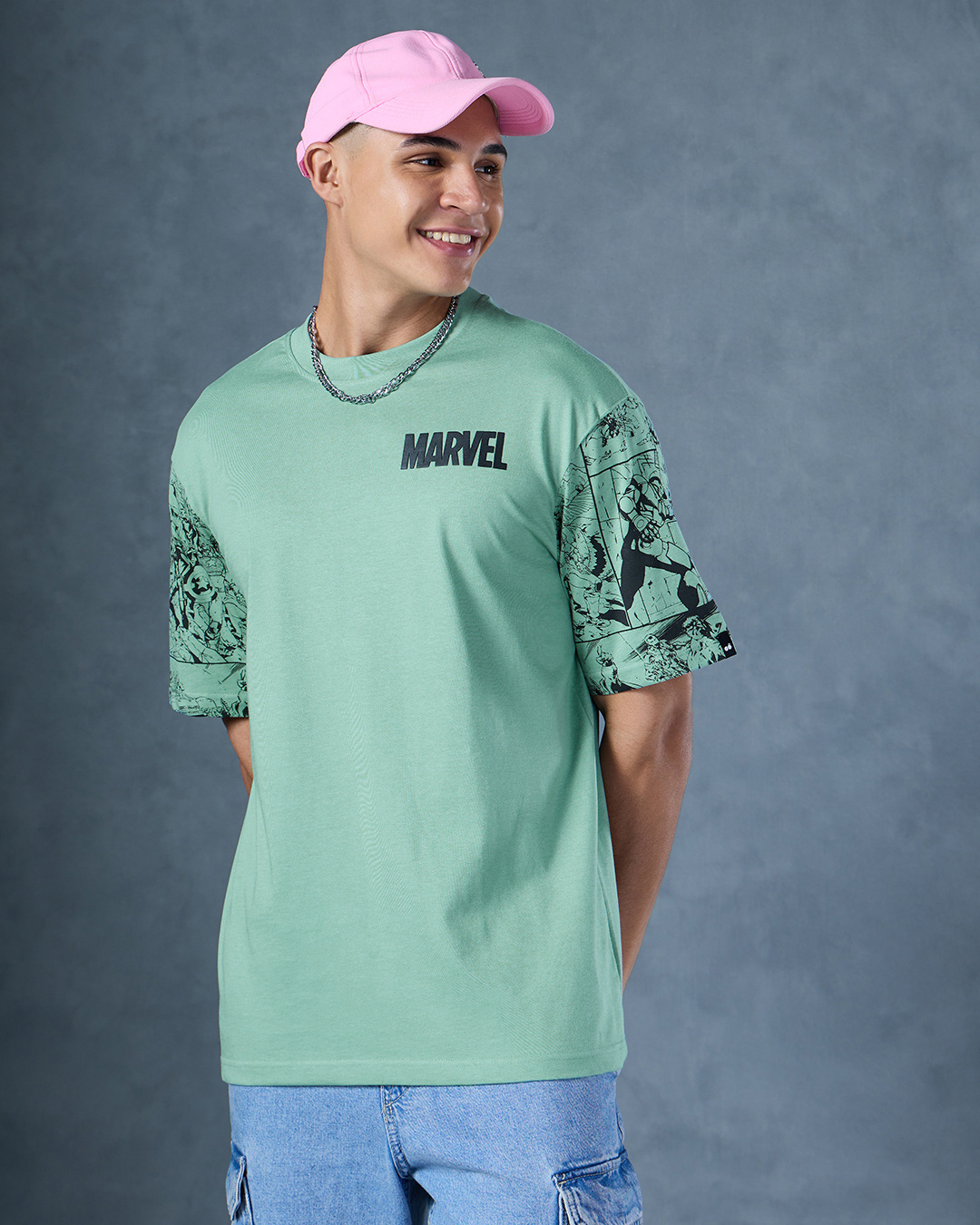 Shop Men's Green Marvel Graphic Printed T-shirt-Back