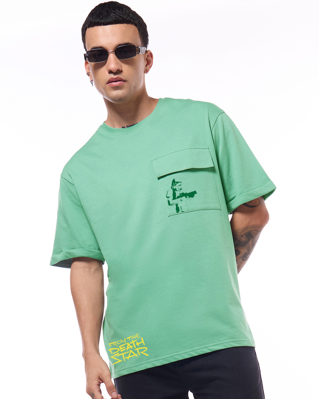 Shop Men's Granite Green Storm Trooper Graphic Printed Oversized T-shirt-Back