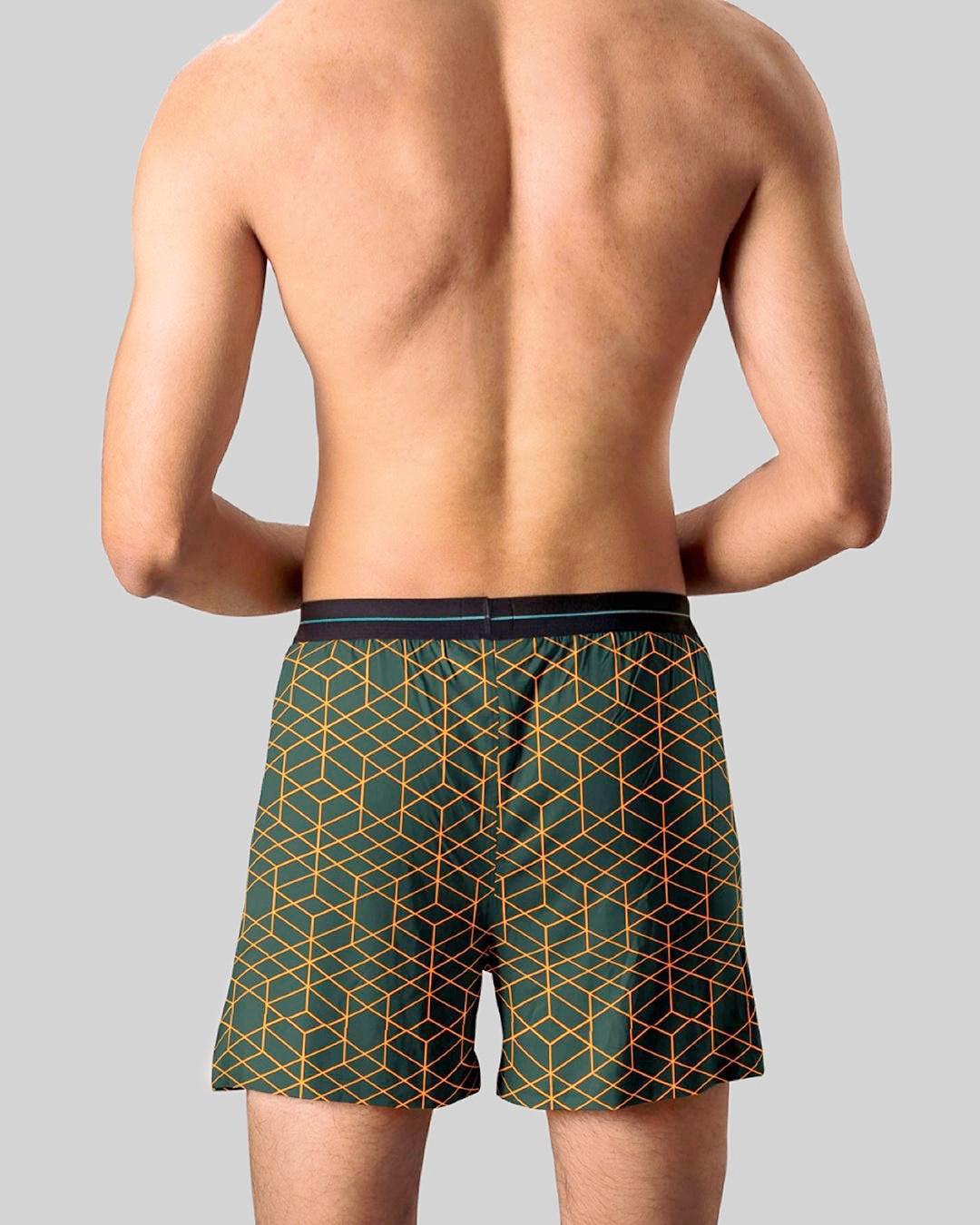 Shop Men's Green All Over Geometric Printed Boxers-Back