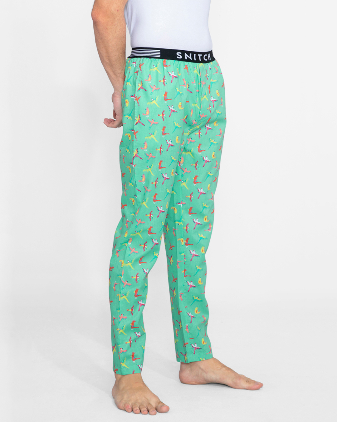 Shop Men's Green All Over Parrots Printed Cotton Pyjamas-Back