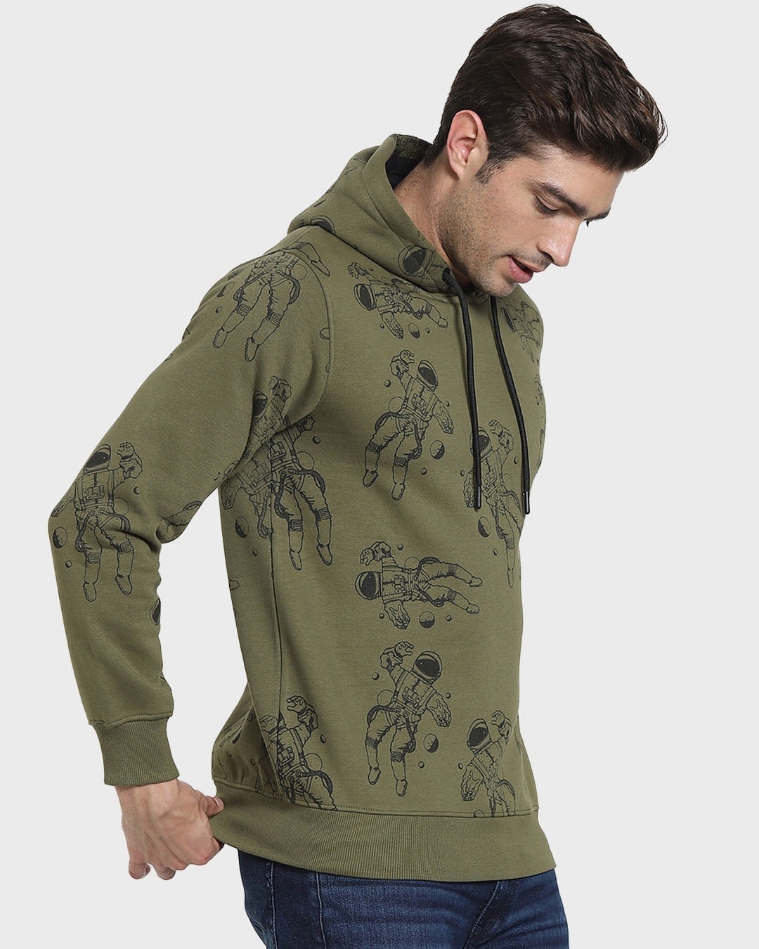 Shop Men's Green All Over Printed Plus Size Hoodie-Back