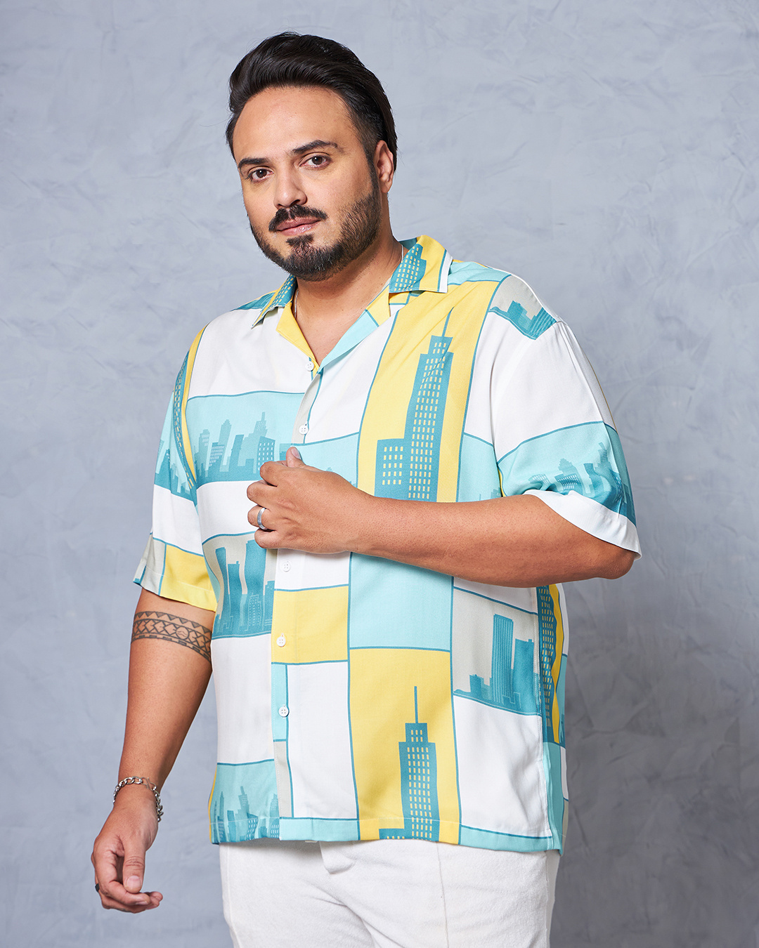 Shop Men's Green & White All Over Printed Plus Size Shirt-Back