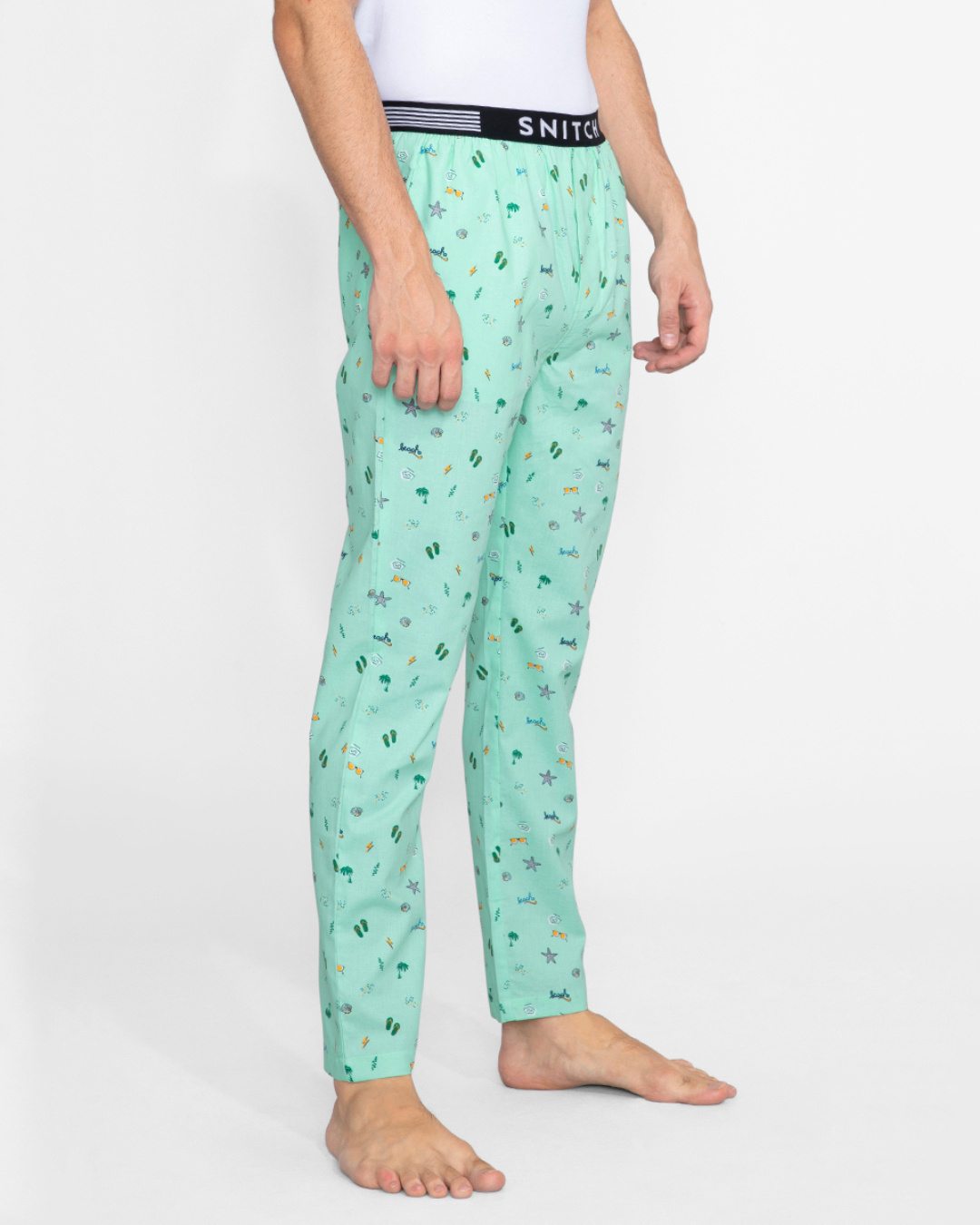 Shop Men's Green All Over Printed Slim Fit Cotton Pyjamas-Back