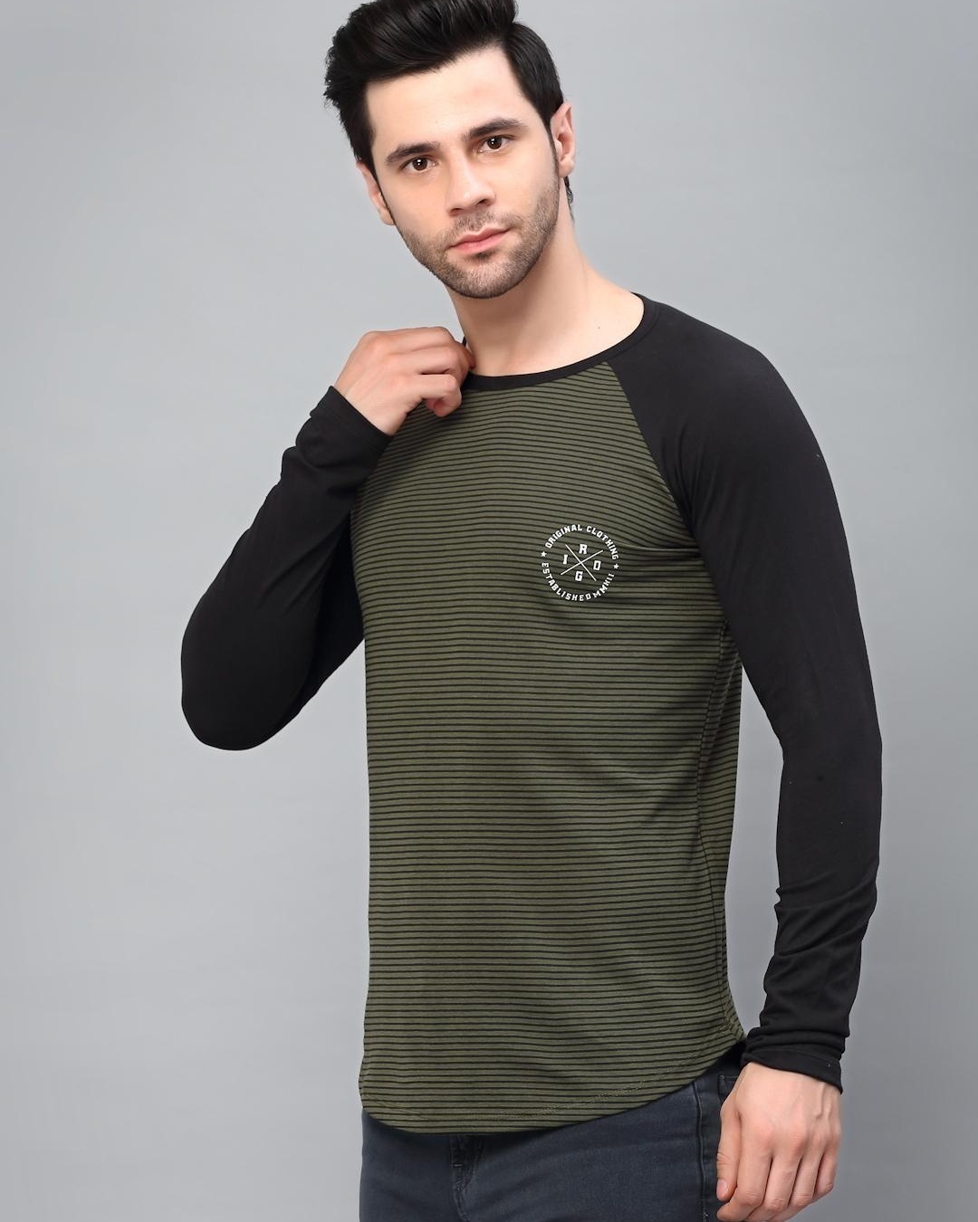 Shop Men's Green and Black Color Block Slim Fit T-shirt-Back