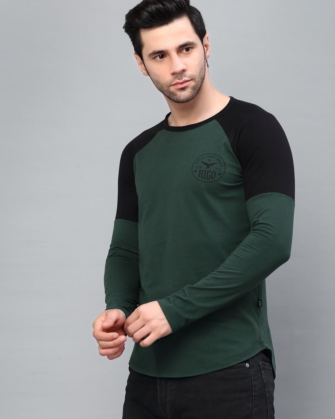 Shop Men's Green & Black Color Block Slim Fit T-shirt-Back