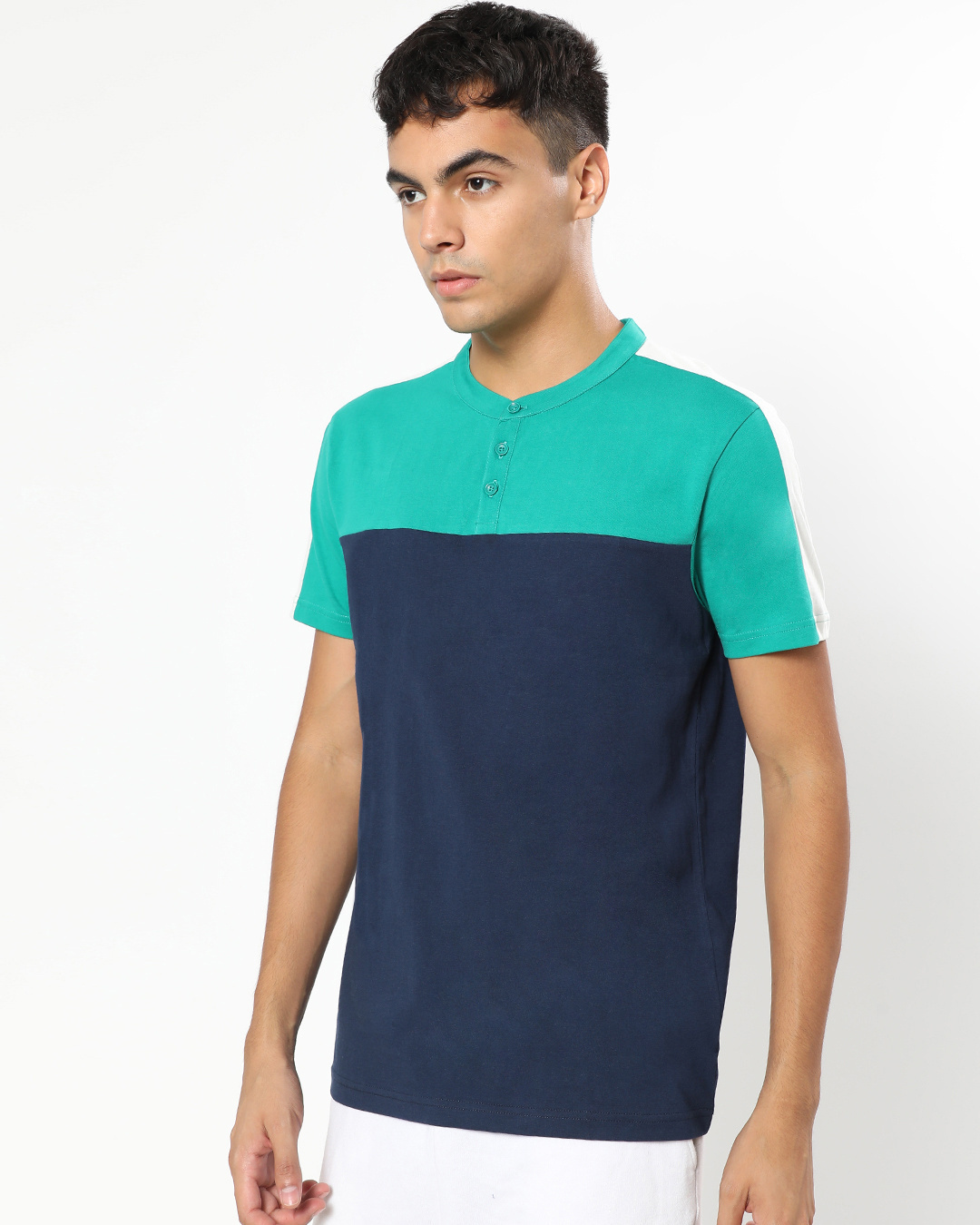 Shop Men's Green and Blue Color Block Henley T-shirt-Back