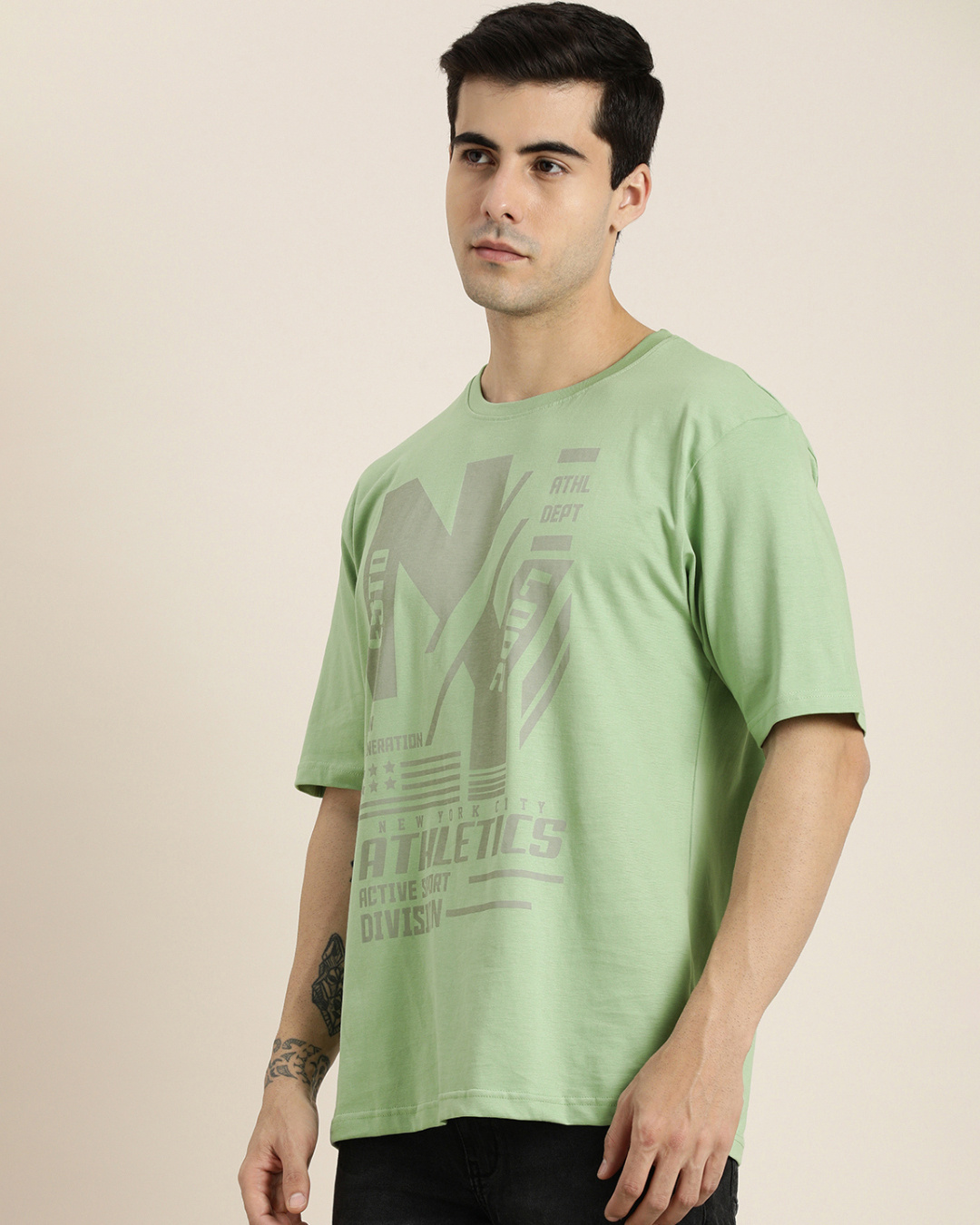Buy Men's Green Athletics Typography Oversized Tshirt Online at Bewakoof