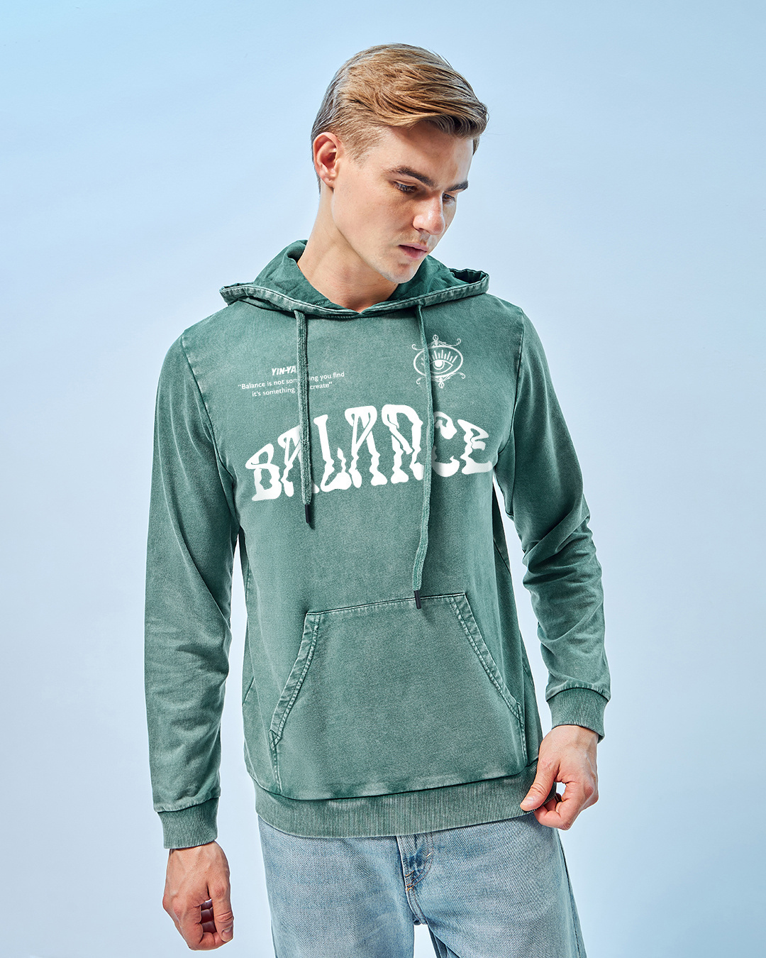 Shop Men's Green Balance Is The Key Graphic Printed Hoodies-Back