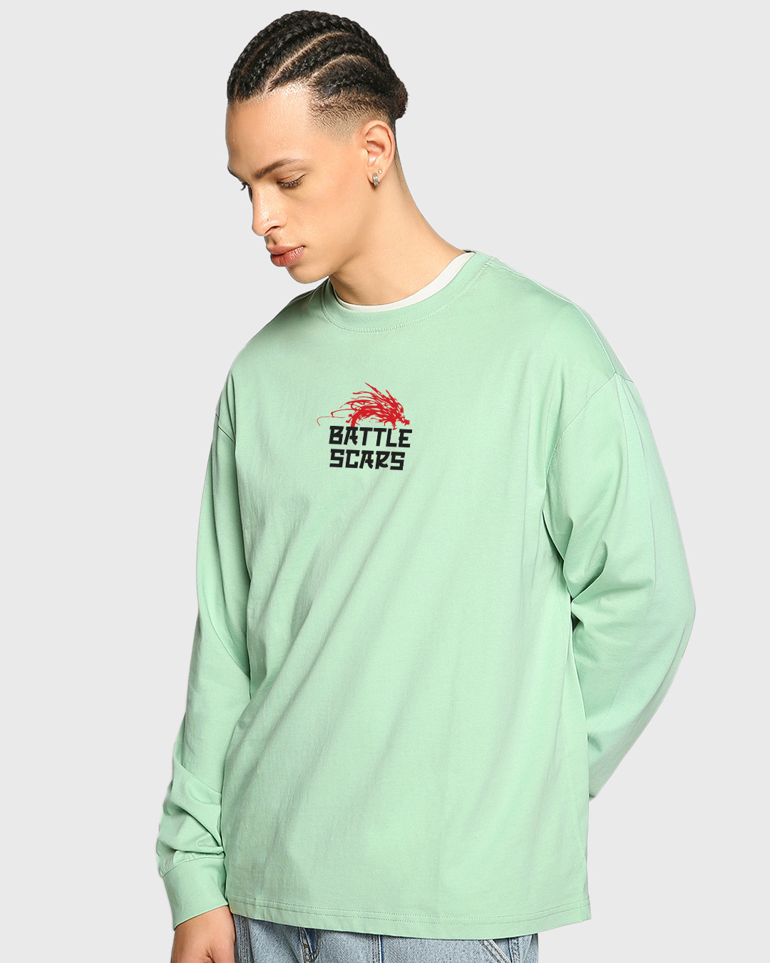 Shop Men's Green Battle Scars Graphic Printed Oversized T-shirt-Back