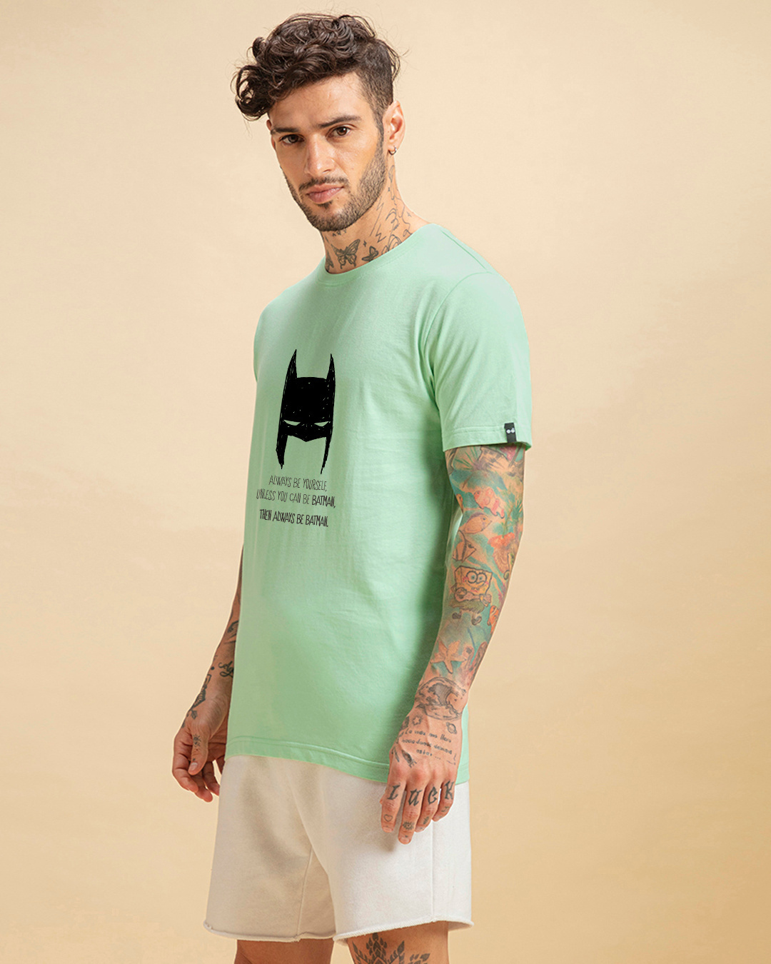 Shop Men's Green Be Batman Graphic Printed T-shirt-Back
