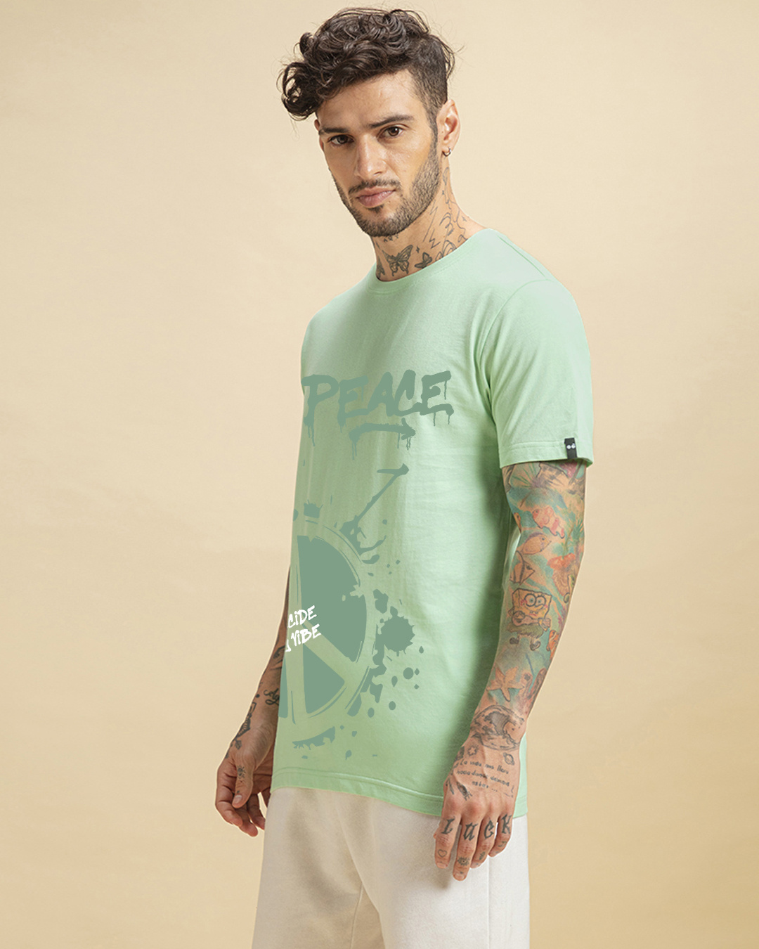 Shop Men's Green Bird Egg Green Peace Vibe Graphic Printed T-shirt-Back