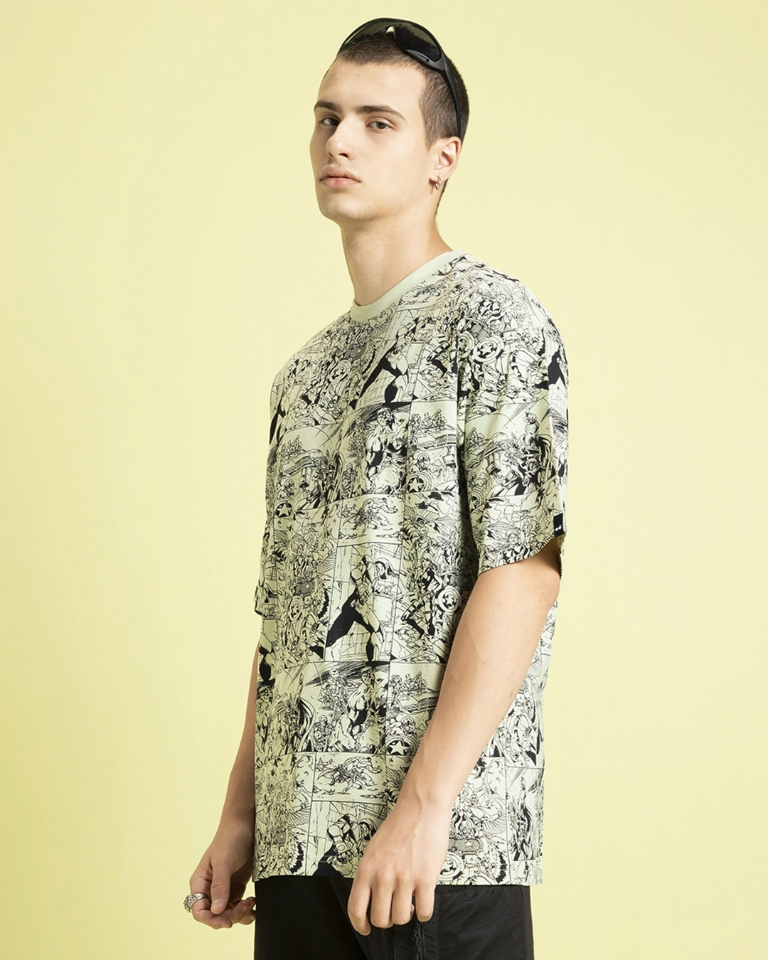 Shop Men's Green & Black All Over Printed Oversized T-shirt-Back