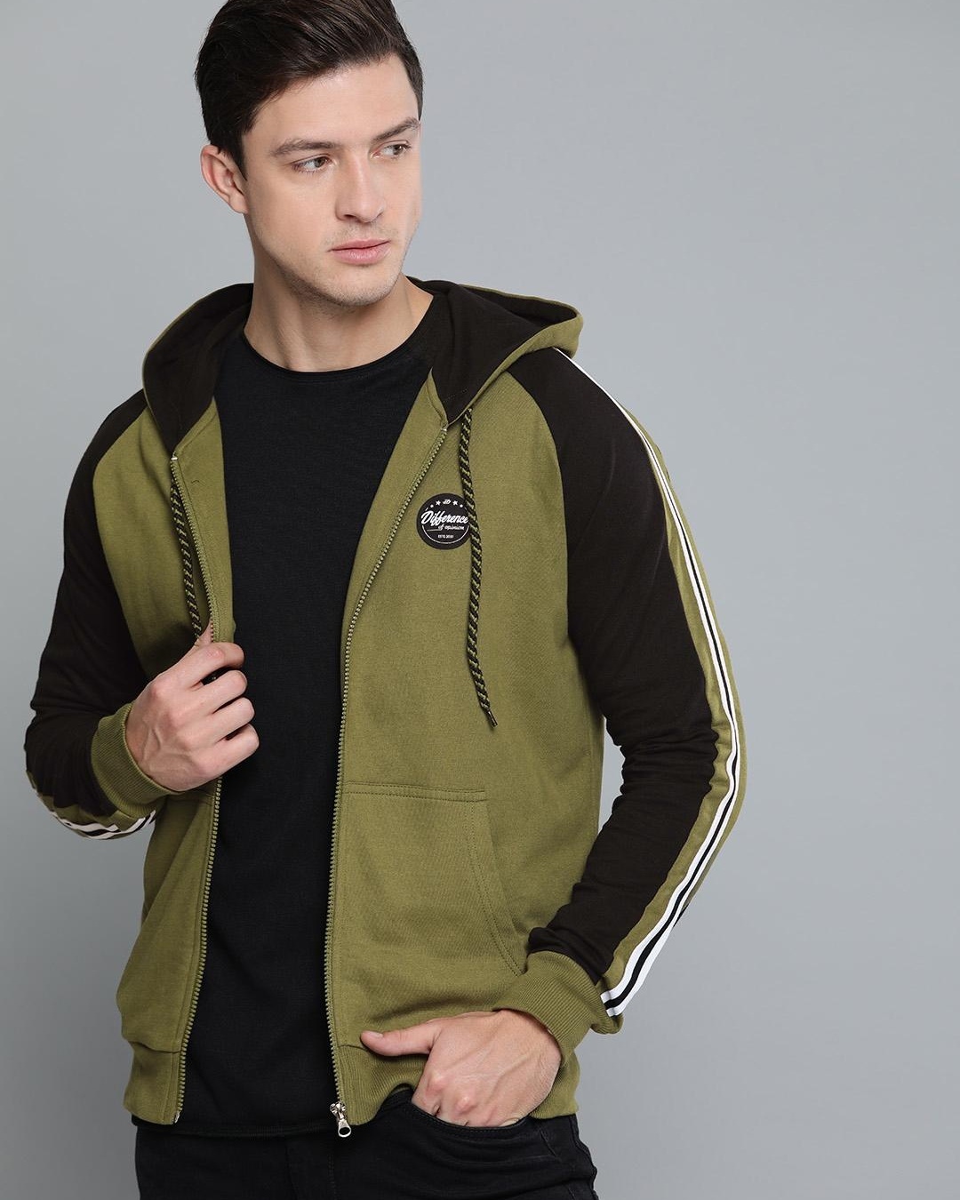 Buy Men's Green & Black Color Block Hoodie Online at Bewakoof