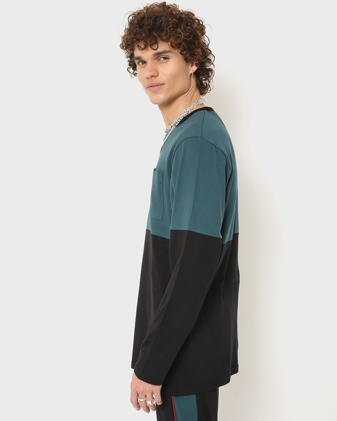 Shop Men's Green & Black Color Block Oversized T-shirt-Back