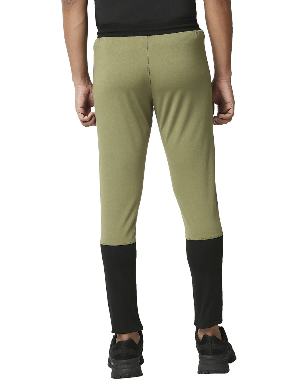 Shop Men's Green & Black Color Block Slim Fit Track Pants-Back