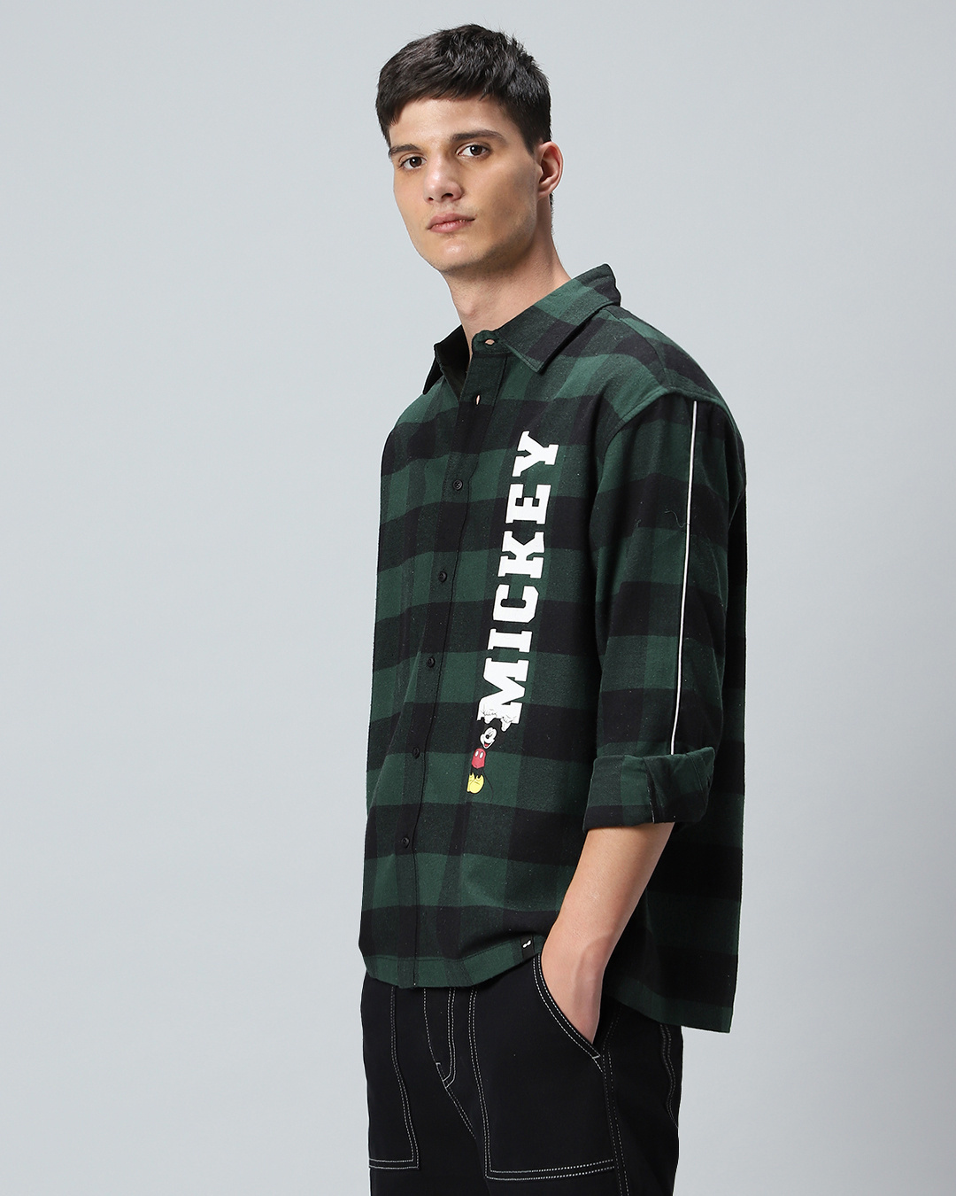 Shop Men's Green & Black Hang Checked Oversized Shirt-Back