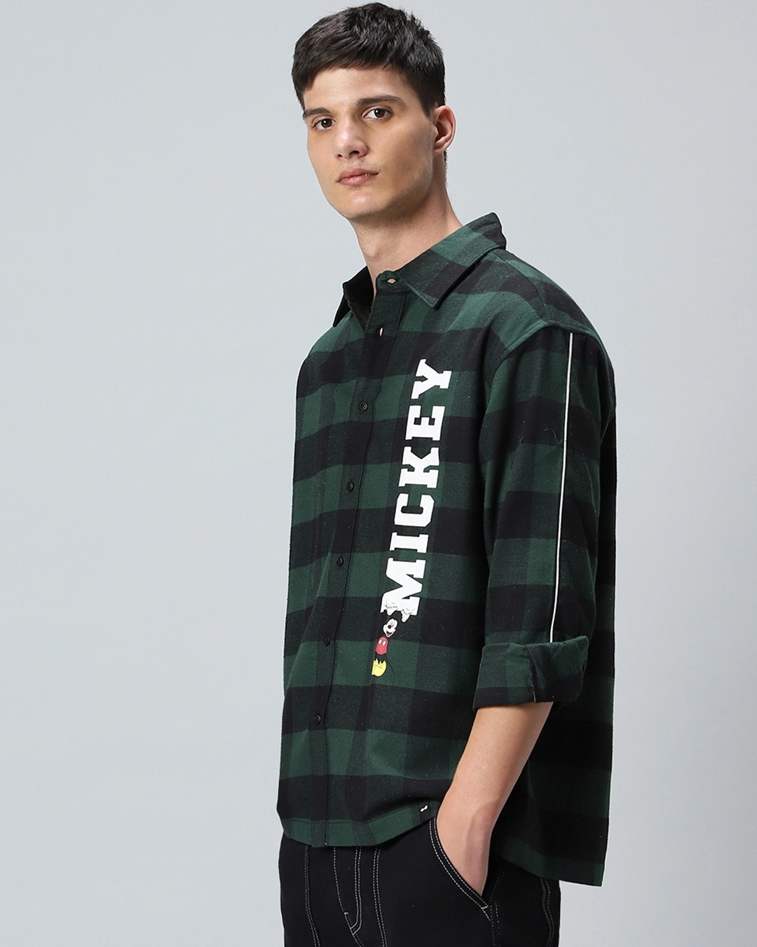 Shop Men's Green & Black Hang Checked Oversized Shirt-Back