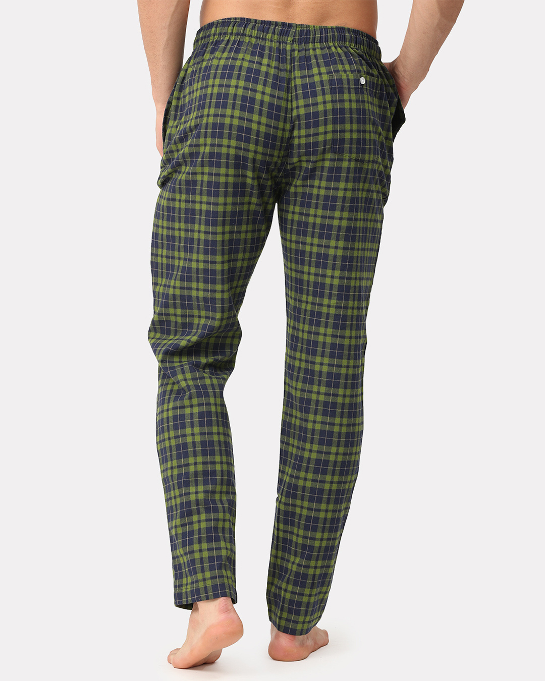 Shop Men's Green & Blue Checked Cotton Pyjamas-Back