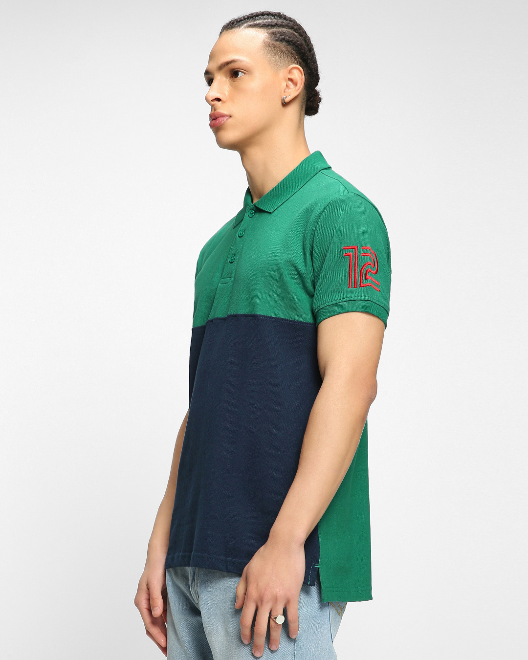 Shop Men's Green & Blue Color Block Polo T-shirt-Back