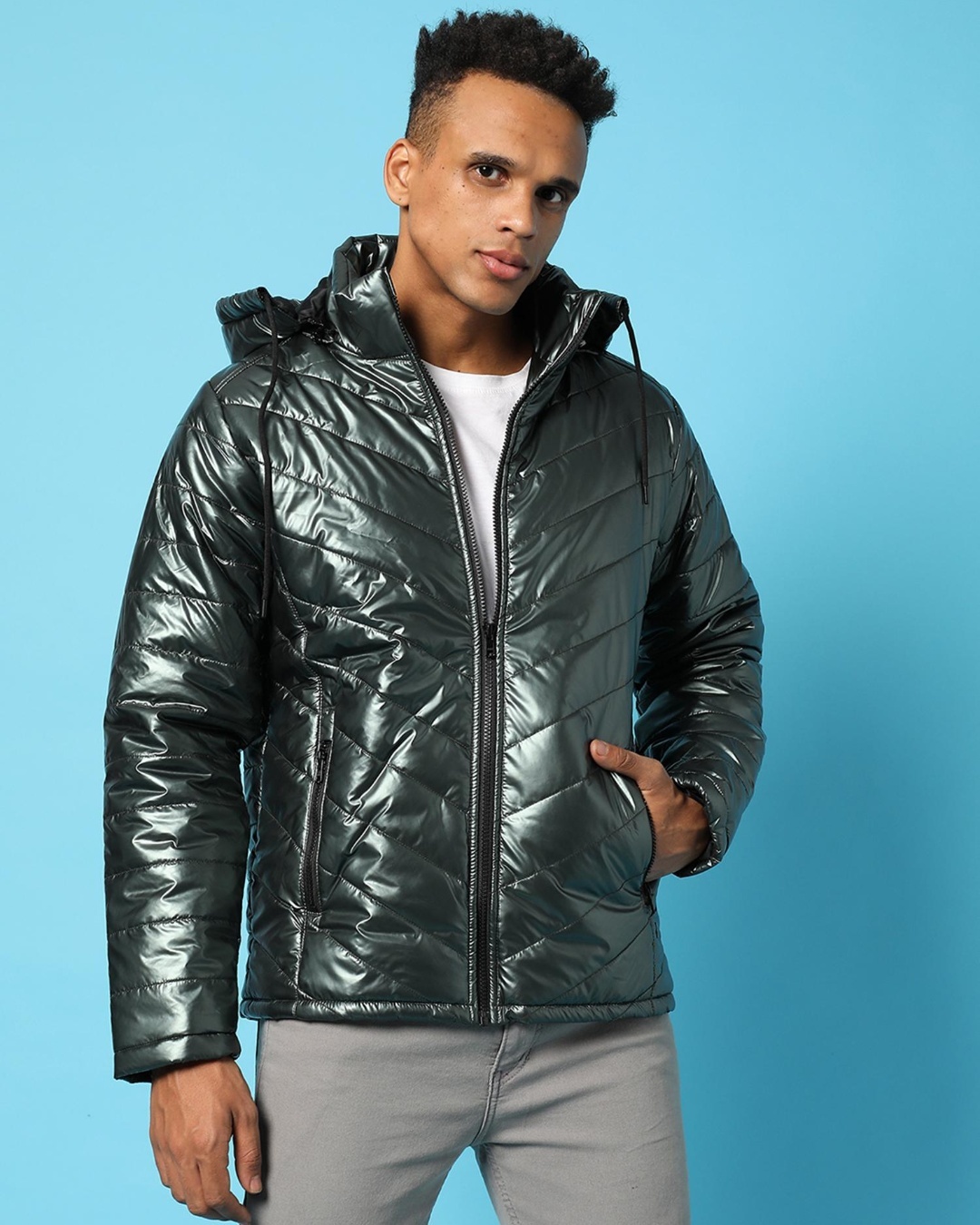 Buy Men's Green Bomber Hoodie Jacket for Men Green Online at Bewakoof